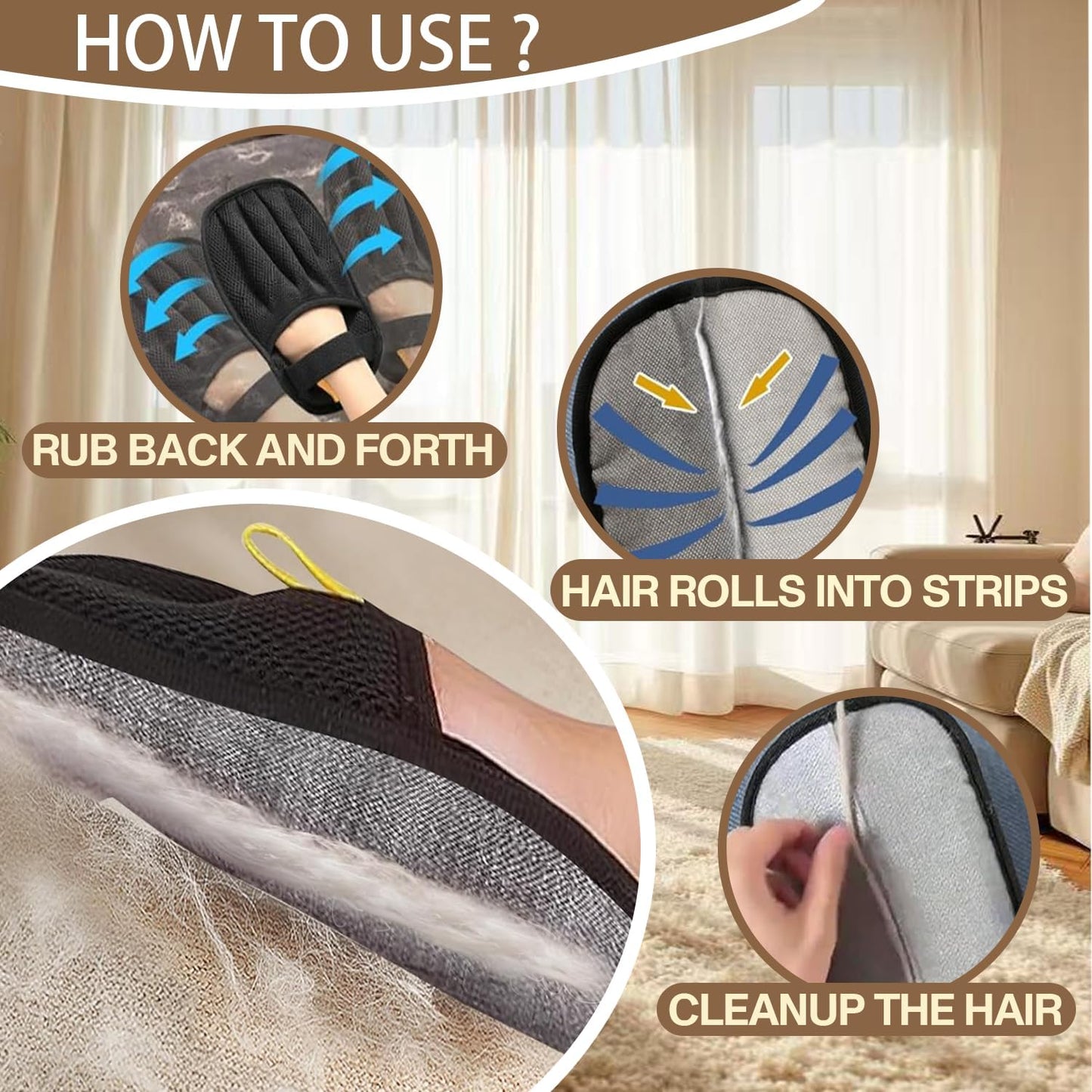 Upgraded Pet Hair Remover Glove - Reusable Electrostatic Five-Finger Gloves for Cat/Dog Hair Removal on Furniture, Carpet & Clothes