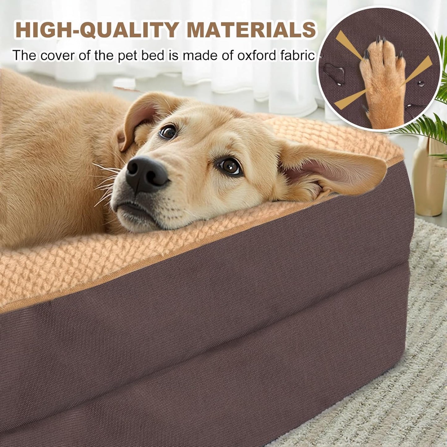 JOYELF Orthopedic Dog Bed for Large Dogs, Waterproof & Washable Cover, Nonskid, Coffee