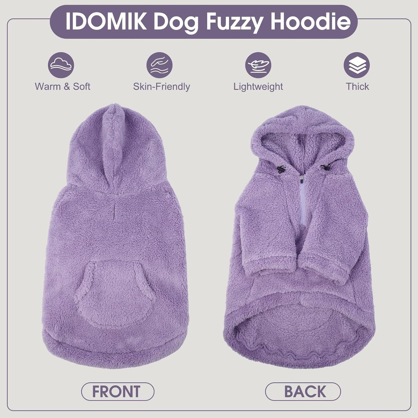 IDOMIK Fuzzy Dog Sweater with Adjustable Hood, Warm Fleece Dog Sweater Hoodie with Harness Hole & Pocket, Pullover Sweaters for Large Dogs, Fuzzy Hooded Sweatshirt for Fall Winter Christmas,Purple,2XL