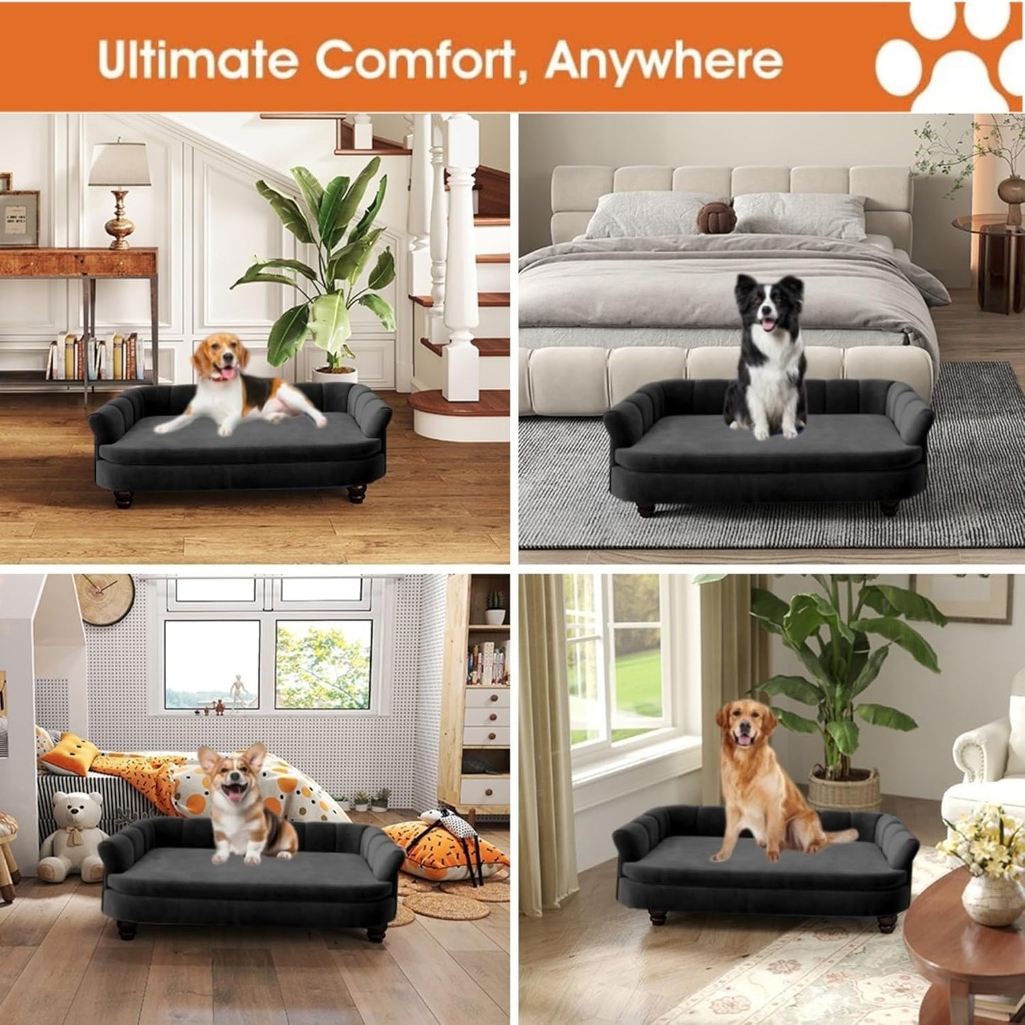 Dog Couch Sofa Bed, Comfortable Pet Sofa for Large and Medium Dogs, Soft Velvet Cushion, Durable Dog Furniture for Living Room