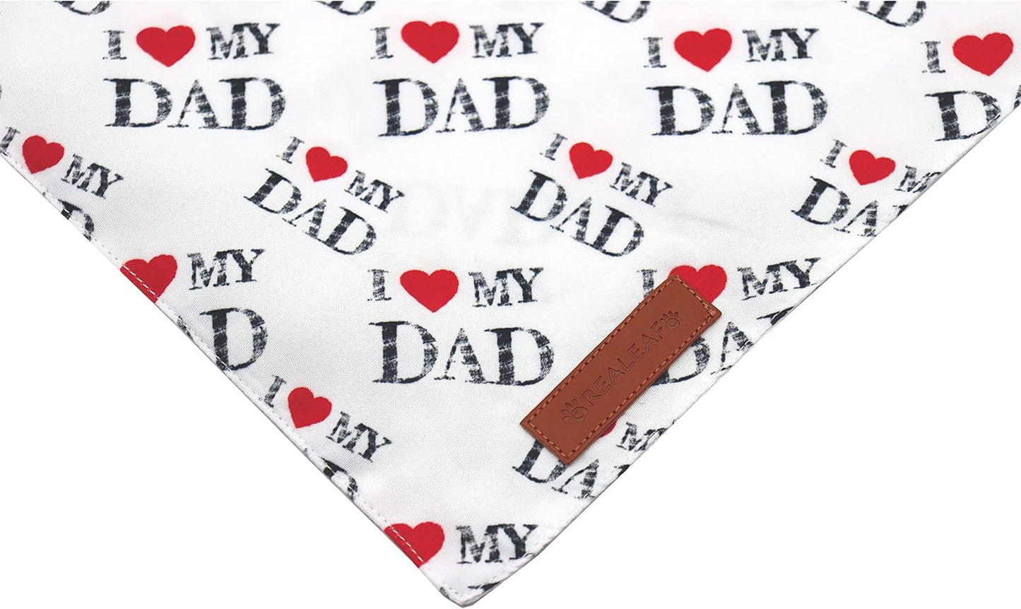 Realeaf Fathers Day Dog Bandanas 2 Pack, Reversible I Love My Dad Pet Scarf for Boy and Girl, Premium Durable Fabric, Bandana for Small Medium Large and Extra Large Dogs (X-Large)