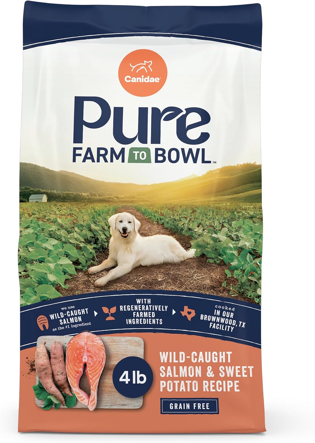 Canidae Pure Farm to Bowl, Grain-Free, Wild-Caught Salmon & Sweet Potato Dog Food, Adult 4lb