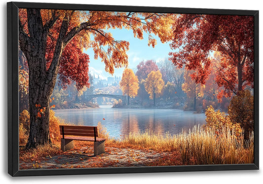 Large Autumn Tree Wall Art for Living Room, Framed Oversized Lake Landscape Wall Decor Nature Canvas Painting Modern Artwork for Living Room Bathroom Bedroom Office Dining Room 36"x24"