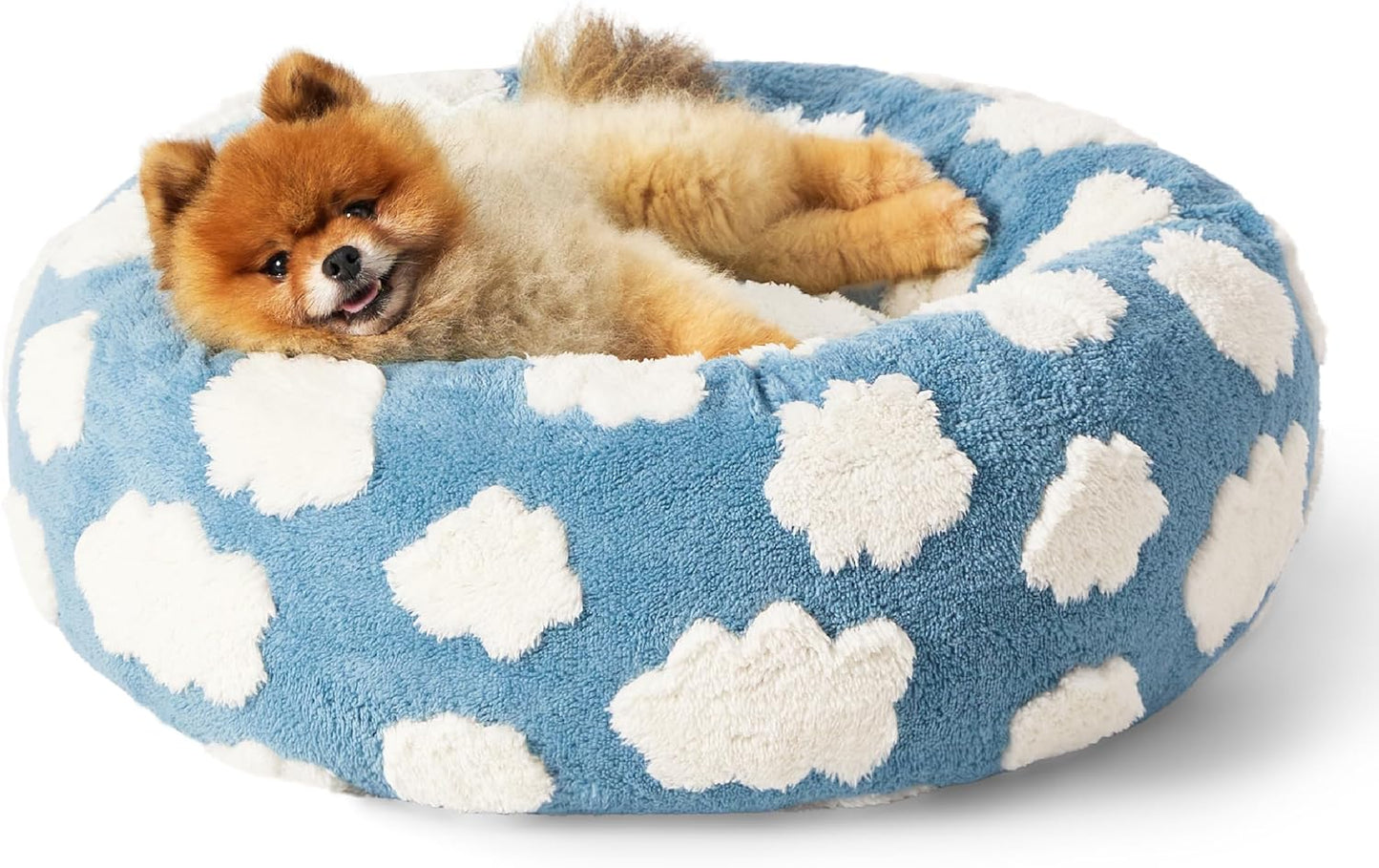 LE SURE Donut Dog Beds for Small Dogs - Round Cat Beds for Indoor Cats for Calming Pet with Washable Cover, Cute Modern Beds with Jacquard Shaggy Plush & Anti Slip Bottom, 23 Inch, Blue