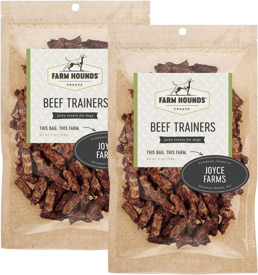 Farm Hounds - Beef Trainers - Premium Natural Beef Jerky for Dogs - Made from 100% Humanely Raised Cattle - Easy-Break - Great for Training & Treats - No Added Fillers - Made in USA - 4.5 oz - 2 Pack