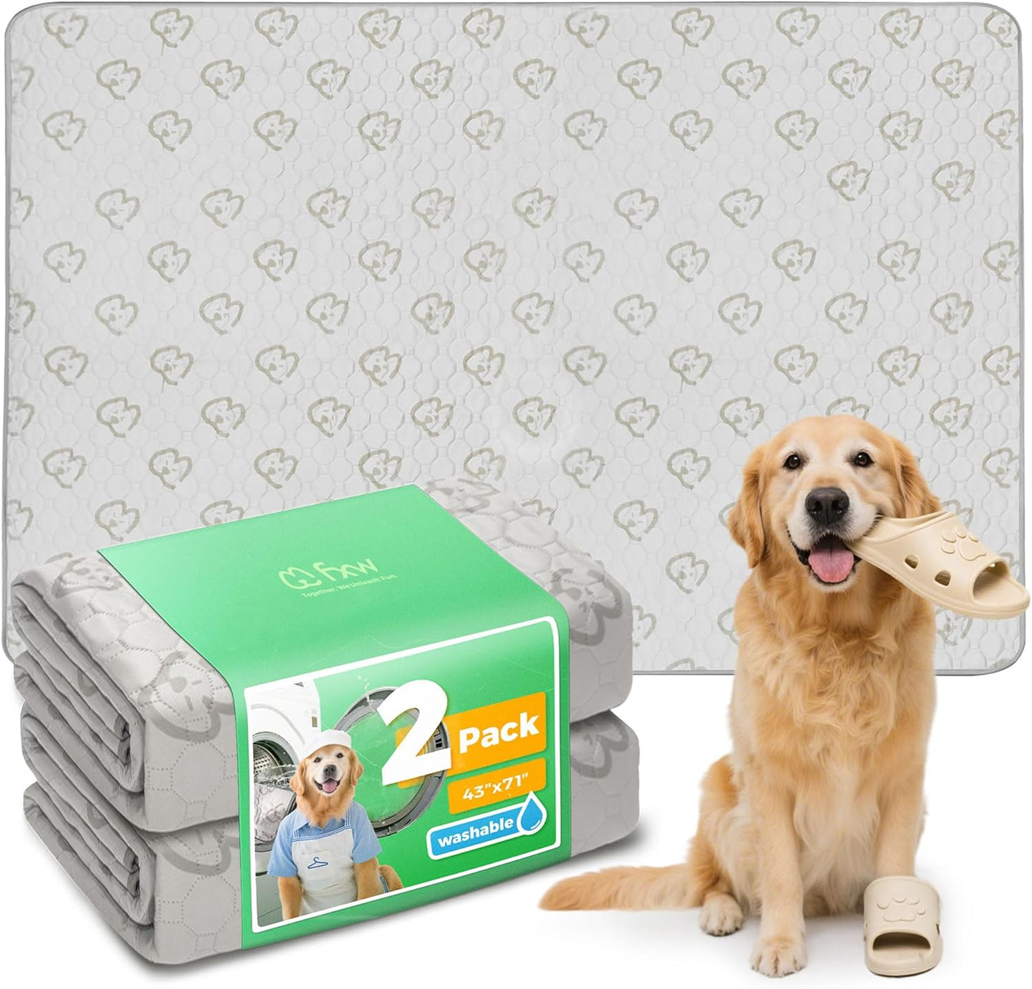 FXW Washable Pee Pads for Dogs, Puppy Pads with Super Absorbent, Specifically Designed for FXW Rollick/Homeplus 32/40/45inch 6 Panels Dog Playpen, 71" × 43" Rectangle, Khaki, 2 Packs