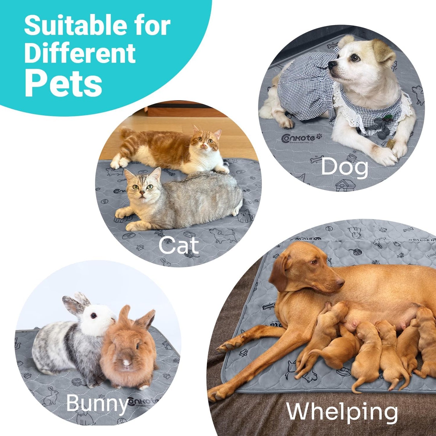 Washable Pee Pads for Dogs 2 Pack, 34" x 36" Reusable Puppy Training Pads Heavy Absorbency Dog Playpen Mats Waterproof with Non-Slip Bottom for Playpen, Crate, Potty, Whelping