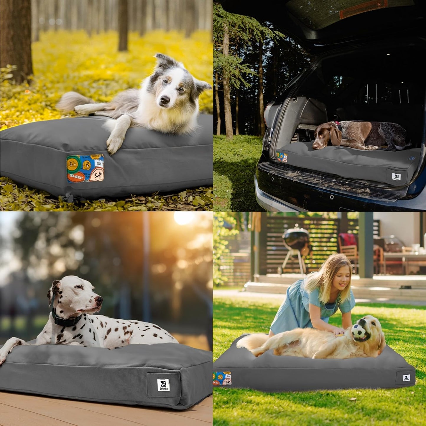 Sytopia 42-Inch Canvas Indestructible Outdoor Dog Bed, Waterproof & Washable Removable Cover, Ideal for Medium & Large Dogs, Chew-Proof Great for Indoor, Outdoor, Crate, Patio Use (Dark Grey)