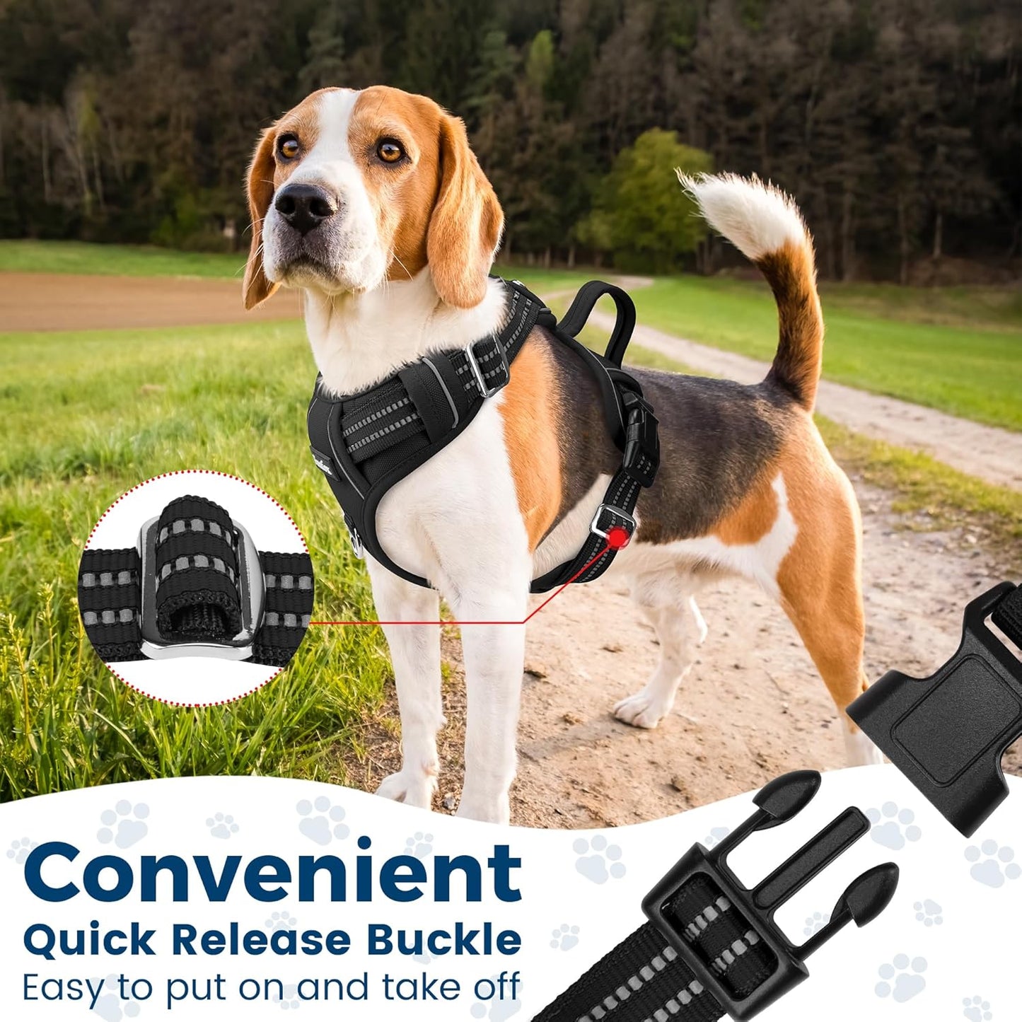 Funfox Dog Harness No Pull, Adjustable Dog Vest Harness Super Soft, 2 Leash Clips Anti Pull, Vertical Handle Easy to Control, Reflective Night Walking for XLarge Breed, Black, XL