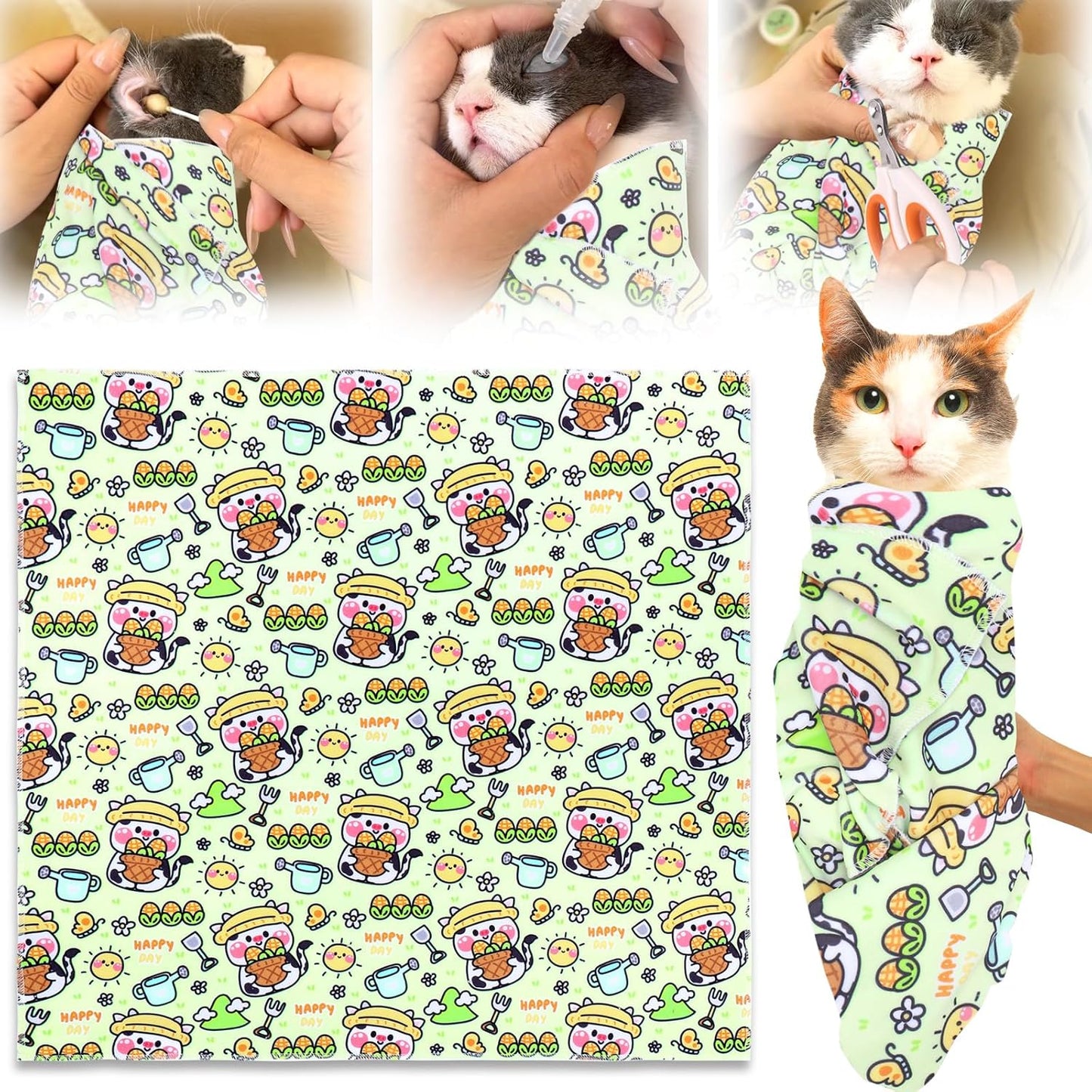 XANGNIER Cat Wrap for Grooming,Cat Restraint Wrap for Cutting Nails,Fabric Burrito Wrap for Nail Clipping, Anti-Scratch, Anti-Escape,Multifunctional Swaddle Wrap Pet Tool (20.8 x 20.8 Inch)