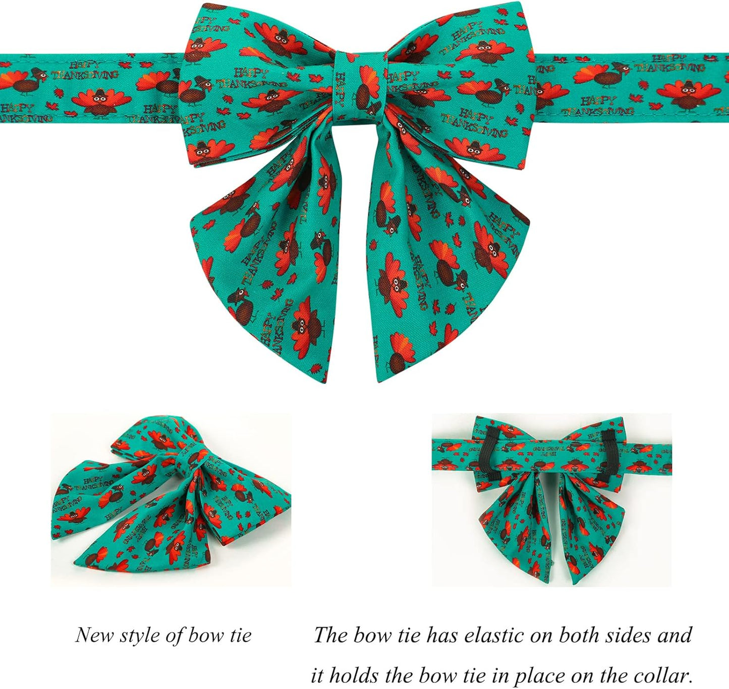 Lionet Paws Thanksgiving Day Dog Collar with Bowtie, Dog Sailor Bow Collar with Metal Buckle for Dogs, Adjustable Comfortable Dog Collar Girl Gift, L, Neck 16-24 in