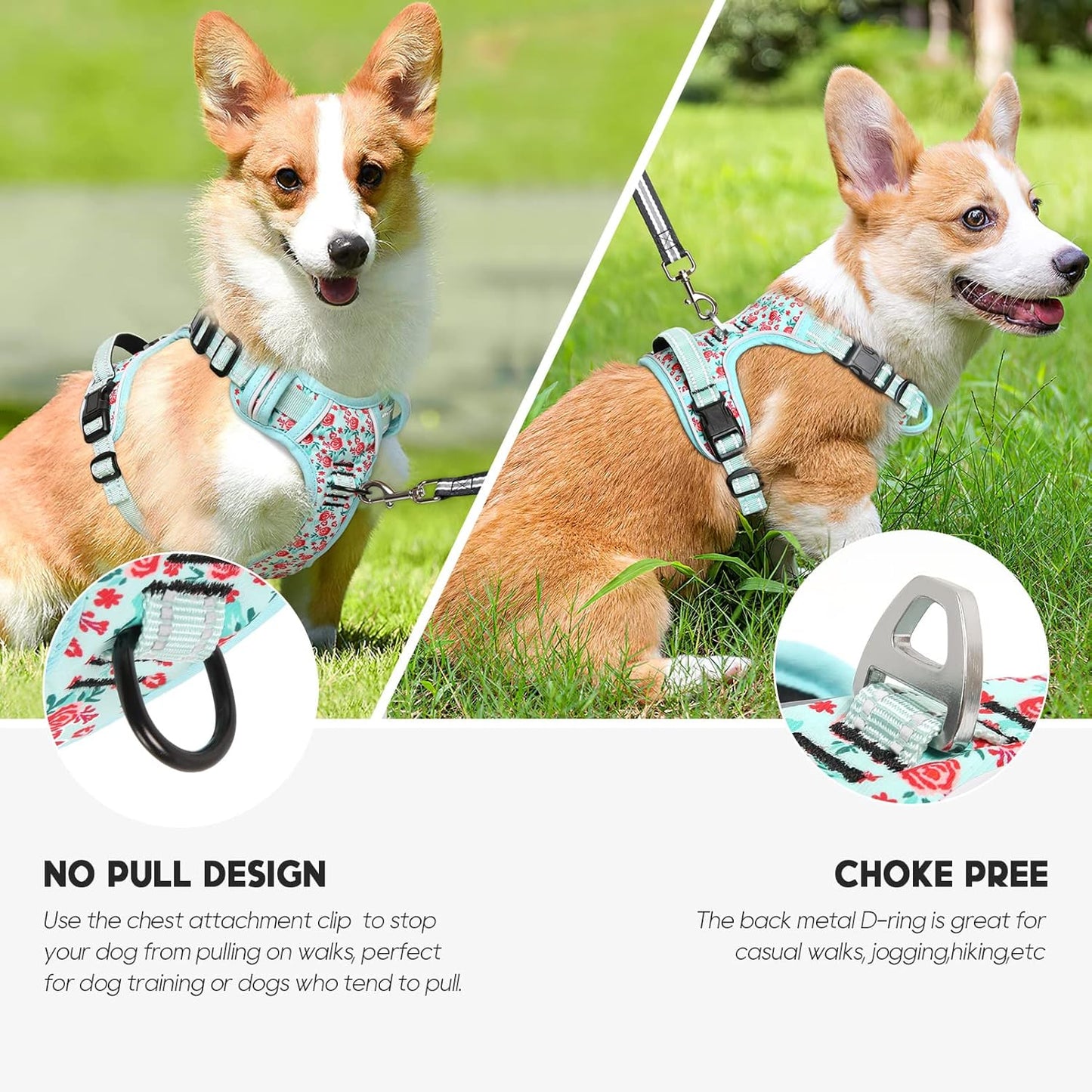 Timos No Pull Dog Harness, Release at Neck Reflective 3 Snap Buckles Adjustable No Choke Pet Vest with Front & Back 2 Leash Clips, Soft Padded Control Training Handle for Small Medium Large Dogs