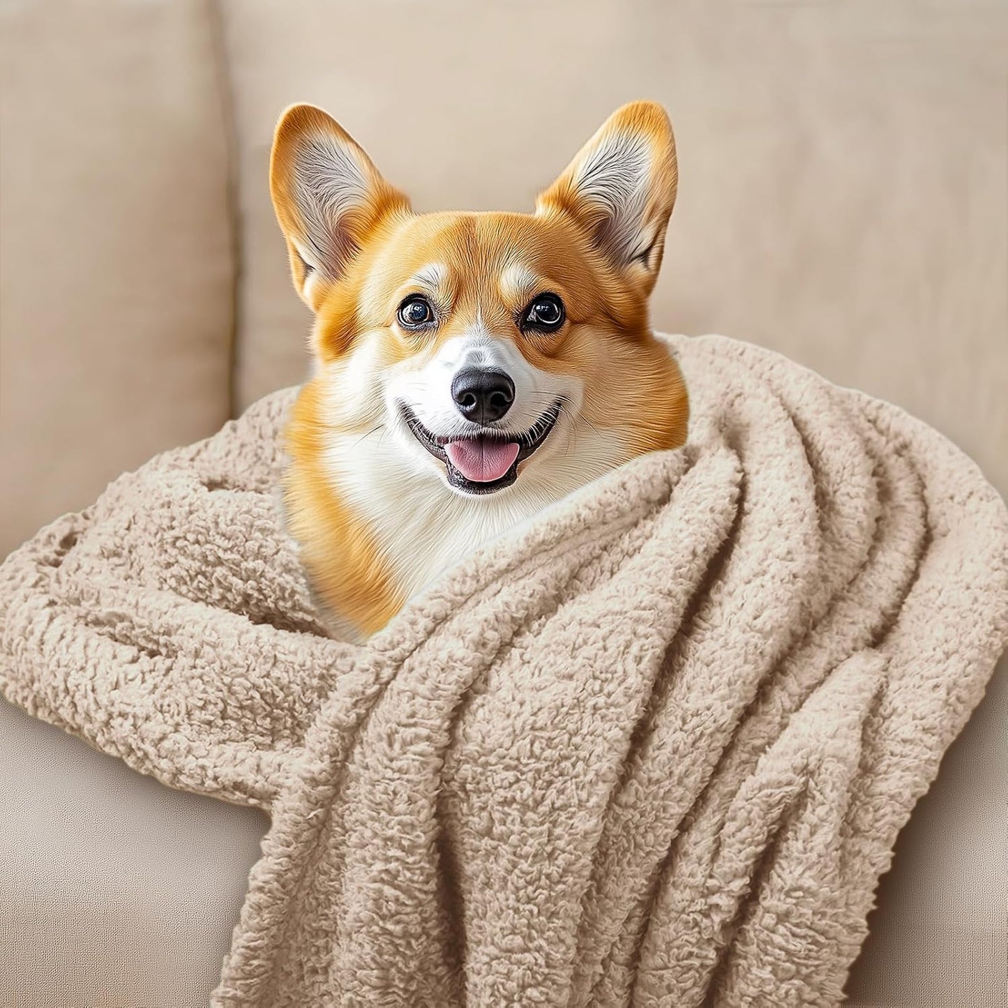 1 Pack 3 Calming Blankets Fluffy Premium Fleece Pet Blanket Soft Sherpa Throw for Dog Puppy Cat Beige Medium (30" x20'')