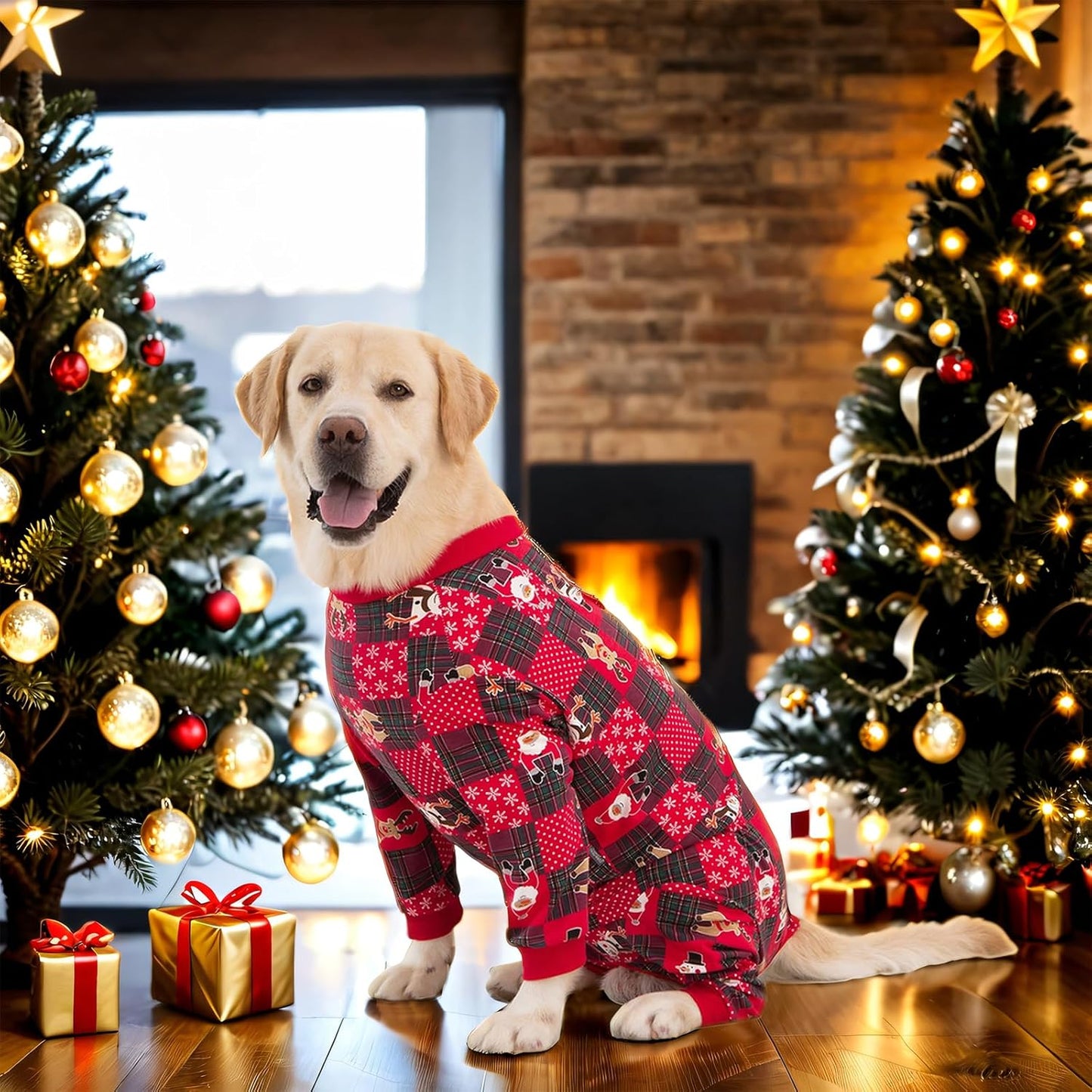 Yeapeeto Dog Onesie Surgery Recovery Suit for Large Medium Bodysuit Dogs Pajamas PJS Full Body for Shedding, Prevent Licking, Wound Protection, Cone Alternative… (Xmas Red, 5XL)