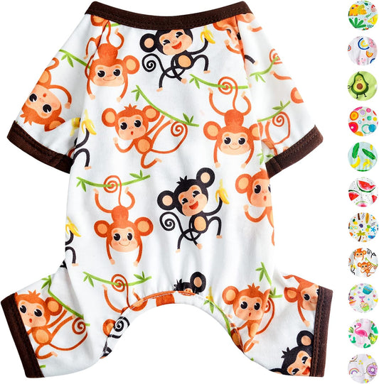 Dog Pajamas Pjs Summer Fall Dog Clothes for Small Dogs Girl - Boy - Medium Size Dogs, Soft Stretchy Puppy Clothes Doggie Onesies Cat Pet Jammies Outfit (Cute Monkey, XX-Large)