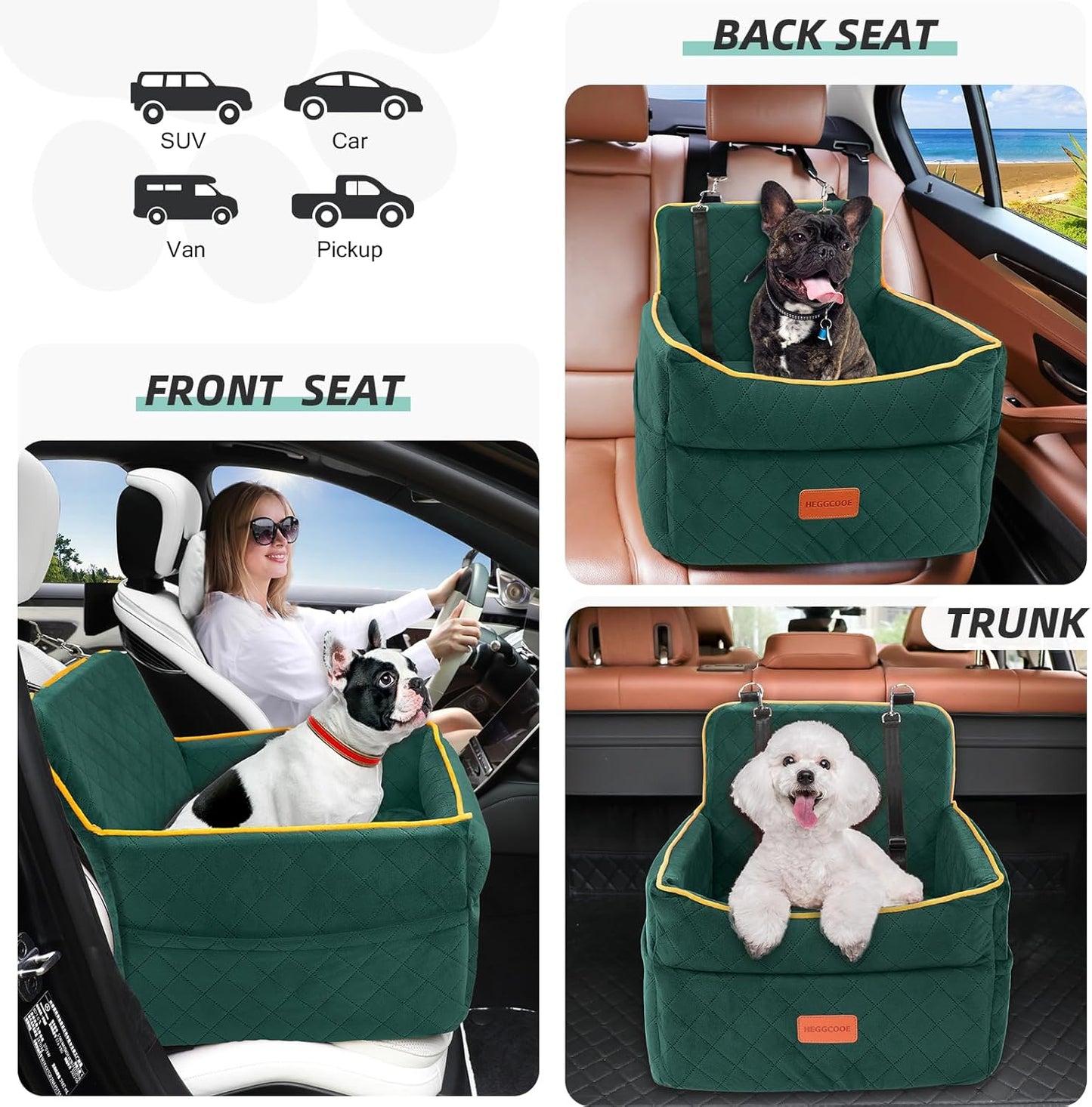 Dog Car Seat for Small Medium Dogs, Memory Foam Puppy Dog Booster Seat with Thick Cushion for Dogs Under 35lbs, Detachable Washable Pet Car Seat Travel Bed with Storage Pockets,2 Safety Belts