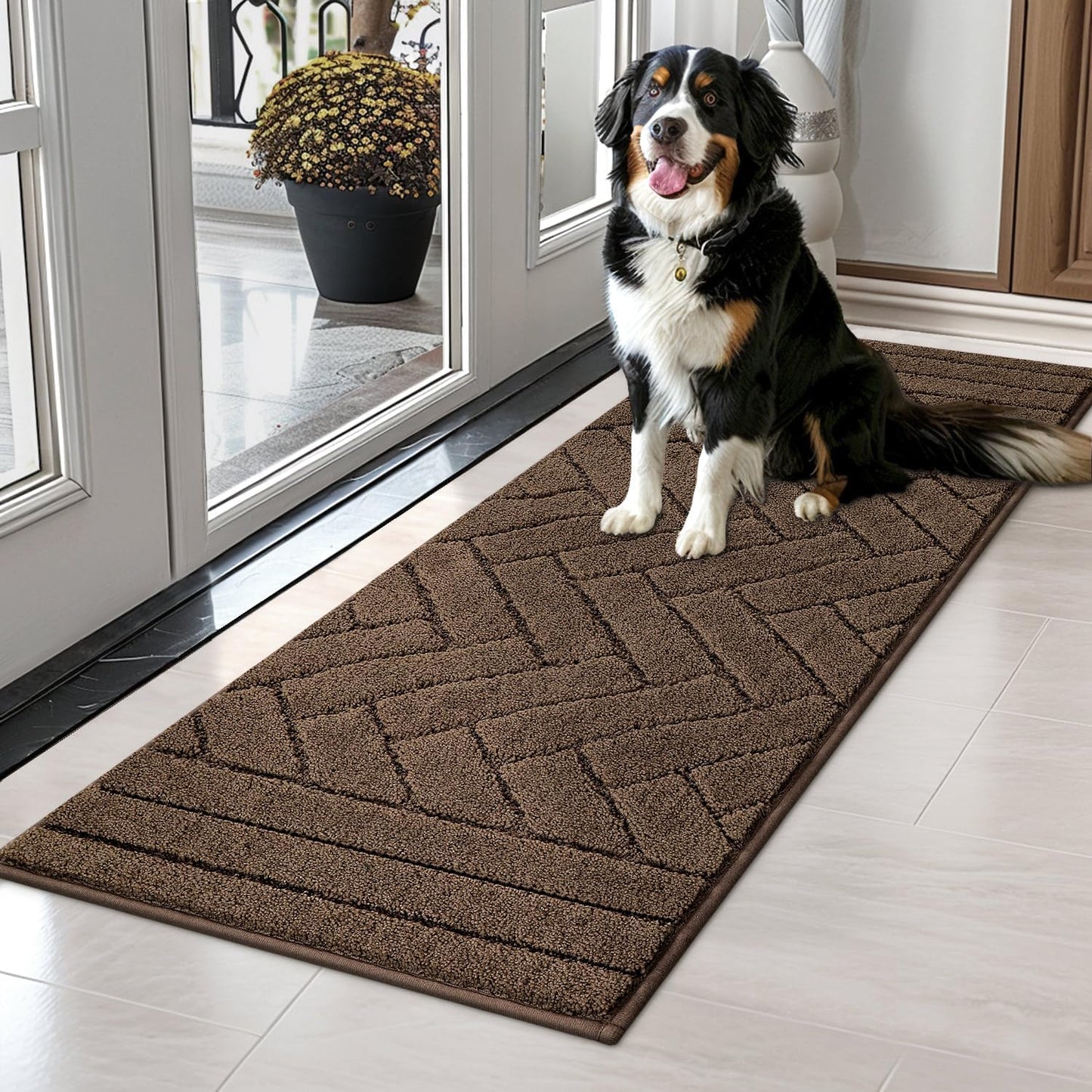 Tindbea Dog Mat for Muddy Paws,Absorbs Moisture Dirt Non-Slip Washable Mud Mat for Dogs,Soft Rubber Backing Front Inside Pet Rug for Entryway, Mud Dog Paws, Patio(20"x48",Latte)