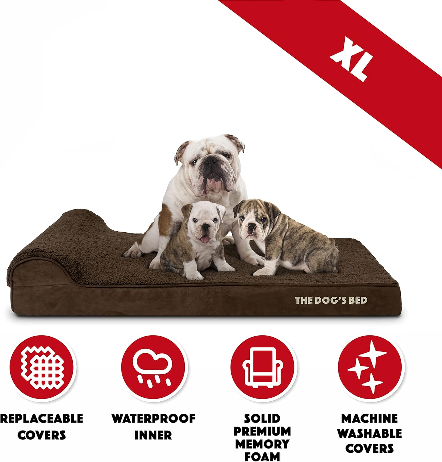 The Dog’s Bed Orthopedic Headrest Dog Bed XL Brown Plush 46x28, Memory Foam, Pain Relief for Arthritis, Hip & Elbow Dysplasia, Post Surgery, Lameness, Veterinary Approved, Waterproof Washable Cover