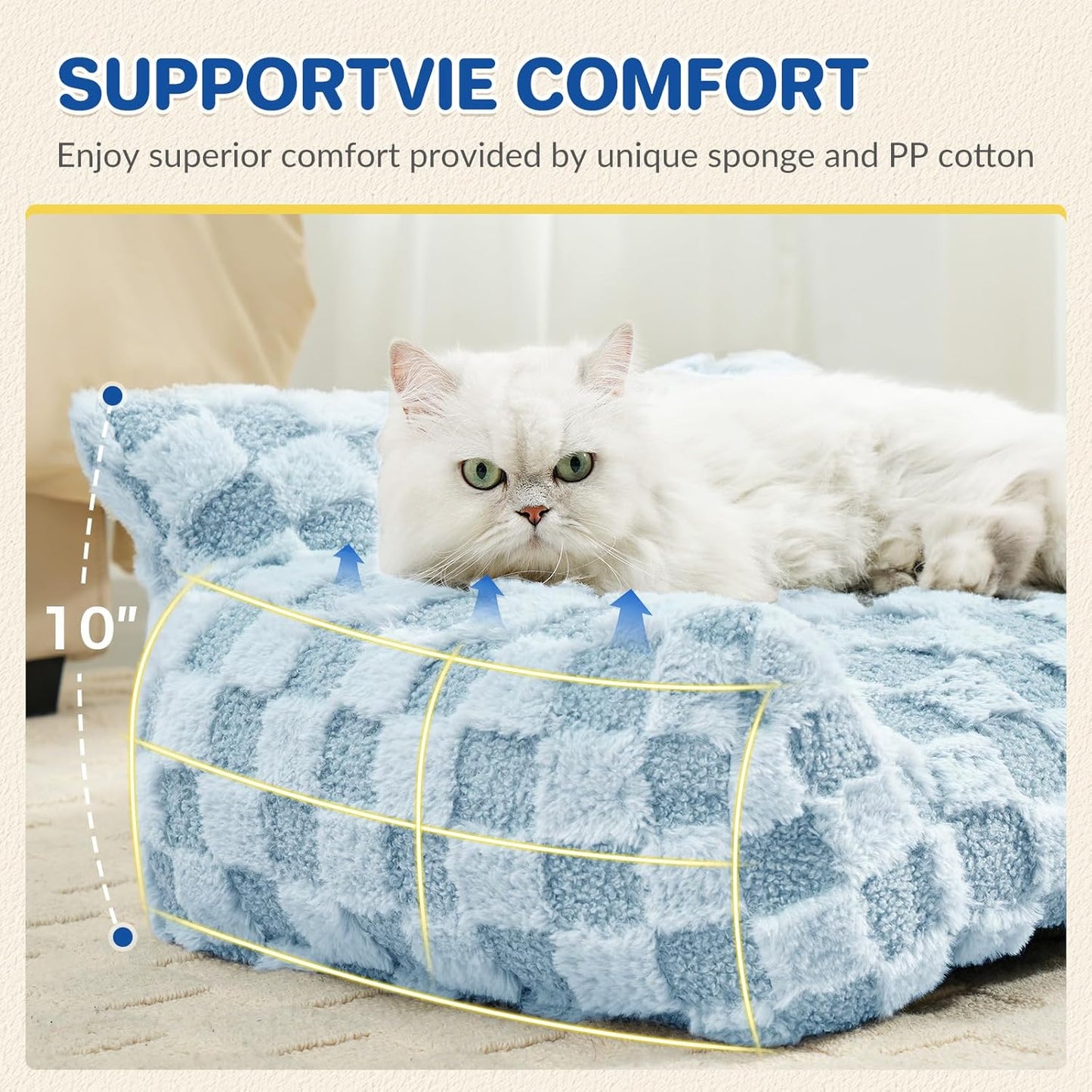 Large Dog Bed Sofa, Fluffy Pet Bed for Medium and Large Dogs, Supportive Dog Couch Sofa for Dogs, Pet Sofas with Washable Cover & Non-Slip, 38 inch, Blue