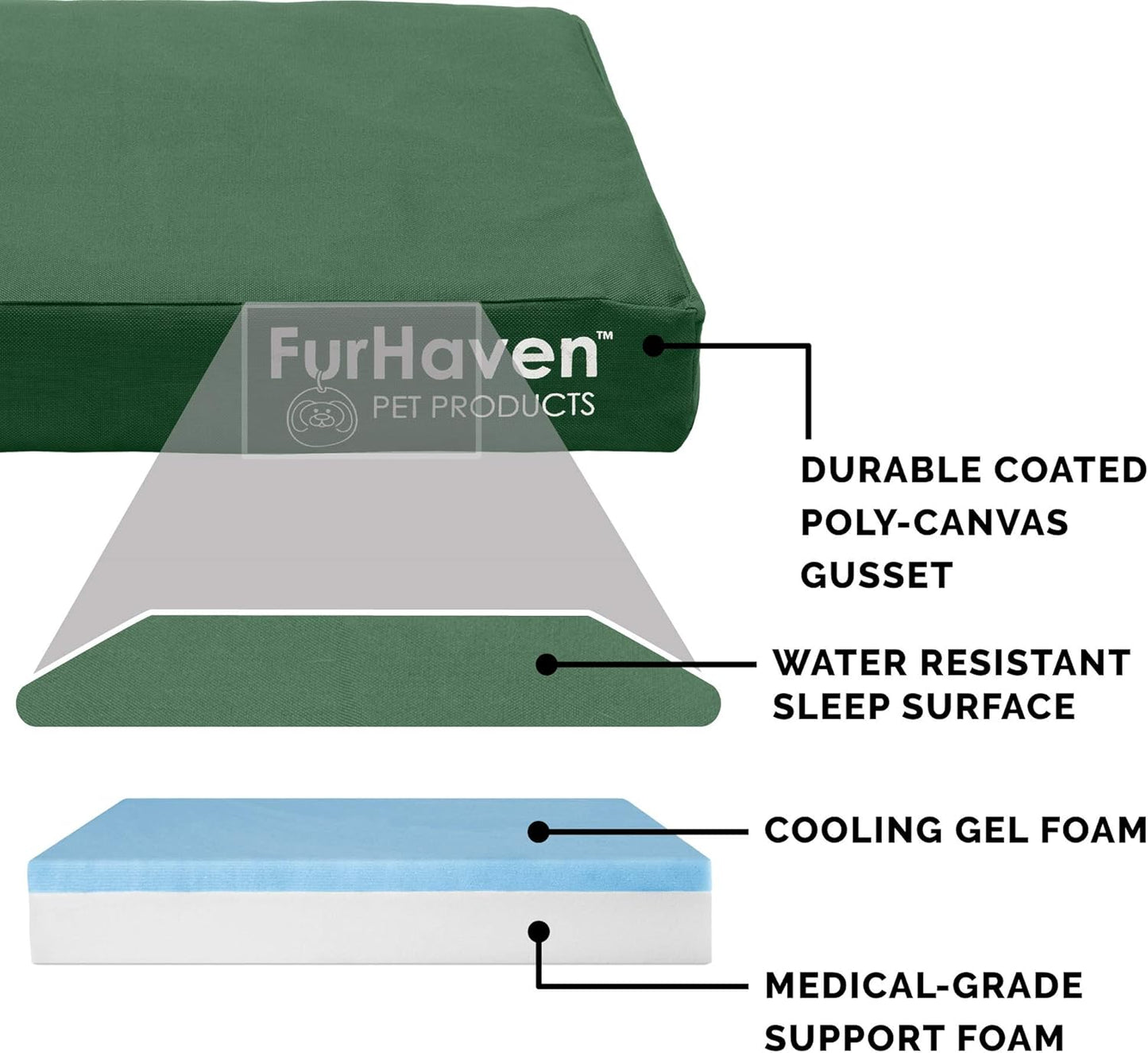 Furhaven Water-Resistant Cooling Gel Dog Bed for Medium/Small Dogs w/ Removable Washable Cover, For Dogs Up to 35 lbs - Indoor/Outdoor Logo Print Oxford Polycanvas Mattress - Forest, Medium
