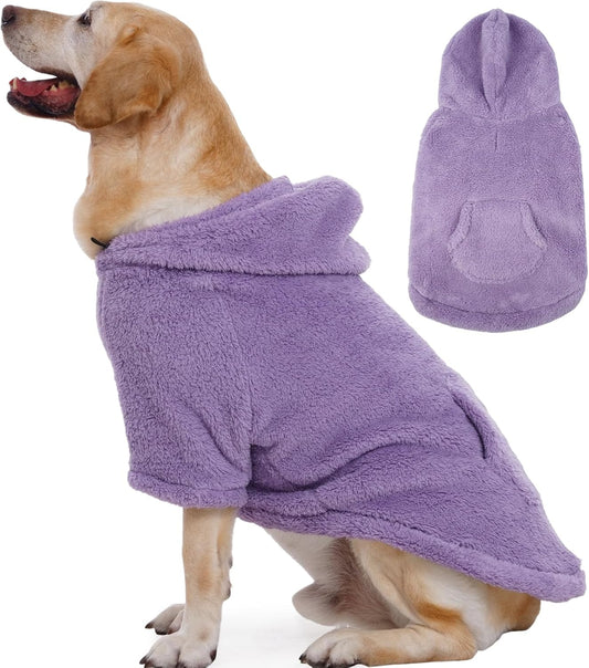 IDOMIK Fuzzy Dog Sweater with Adjustable Hood, Warm Fleece Dog Sweater Hoodie with Harness Hole & Pocket, Pullover Sweaters for Large Dogs, Fuzzy Hooded Sweatshirt for Fall Winter Christmas,Purple,3XL
