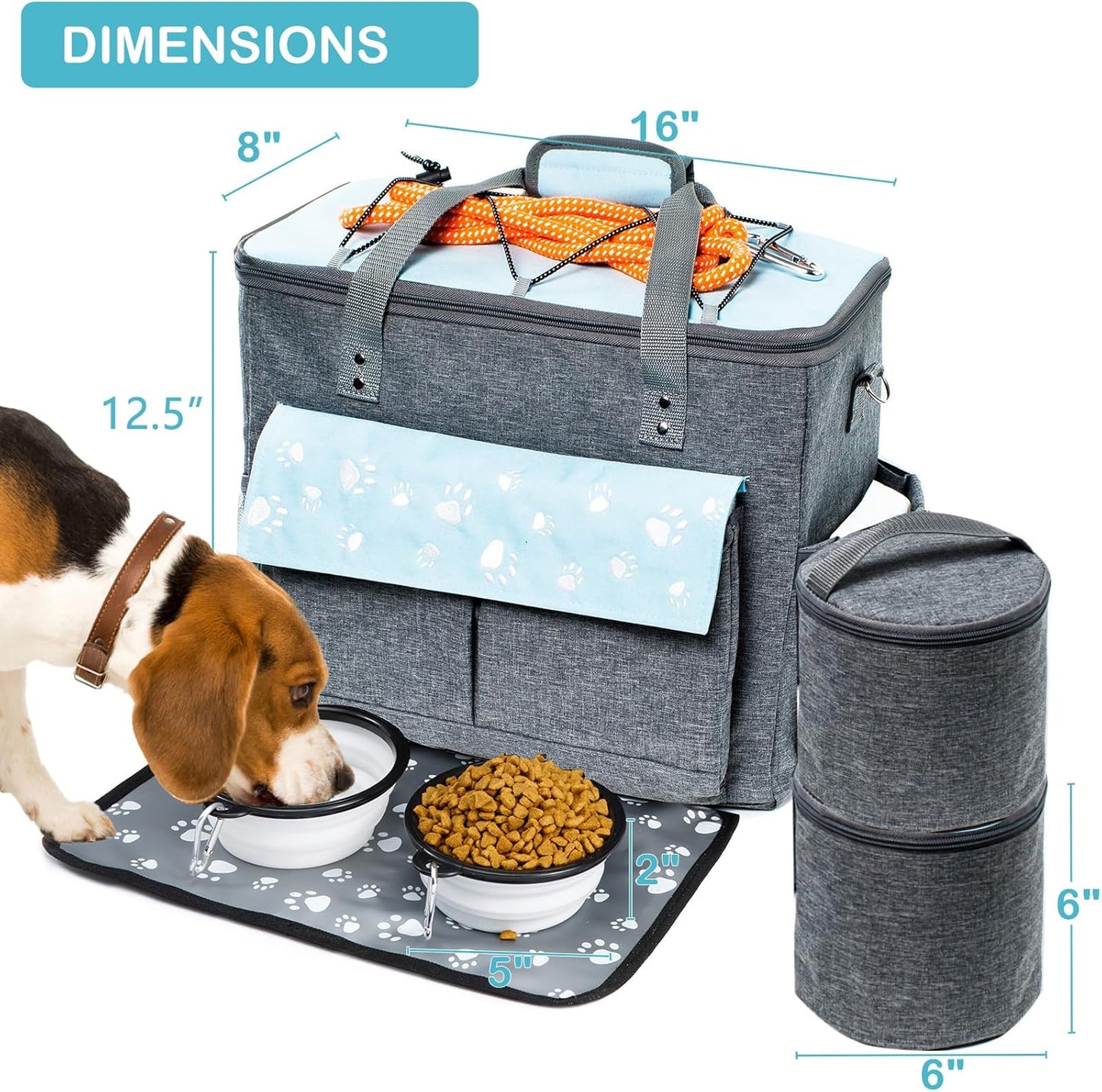 Dog Travel Bag, Airline Approved Dogs Bags for Traveling, 2 Dog 's Food Travel Container and Collapsible Bowls, Weekend Pet Travel Bags (X-Large)