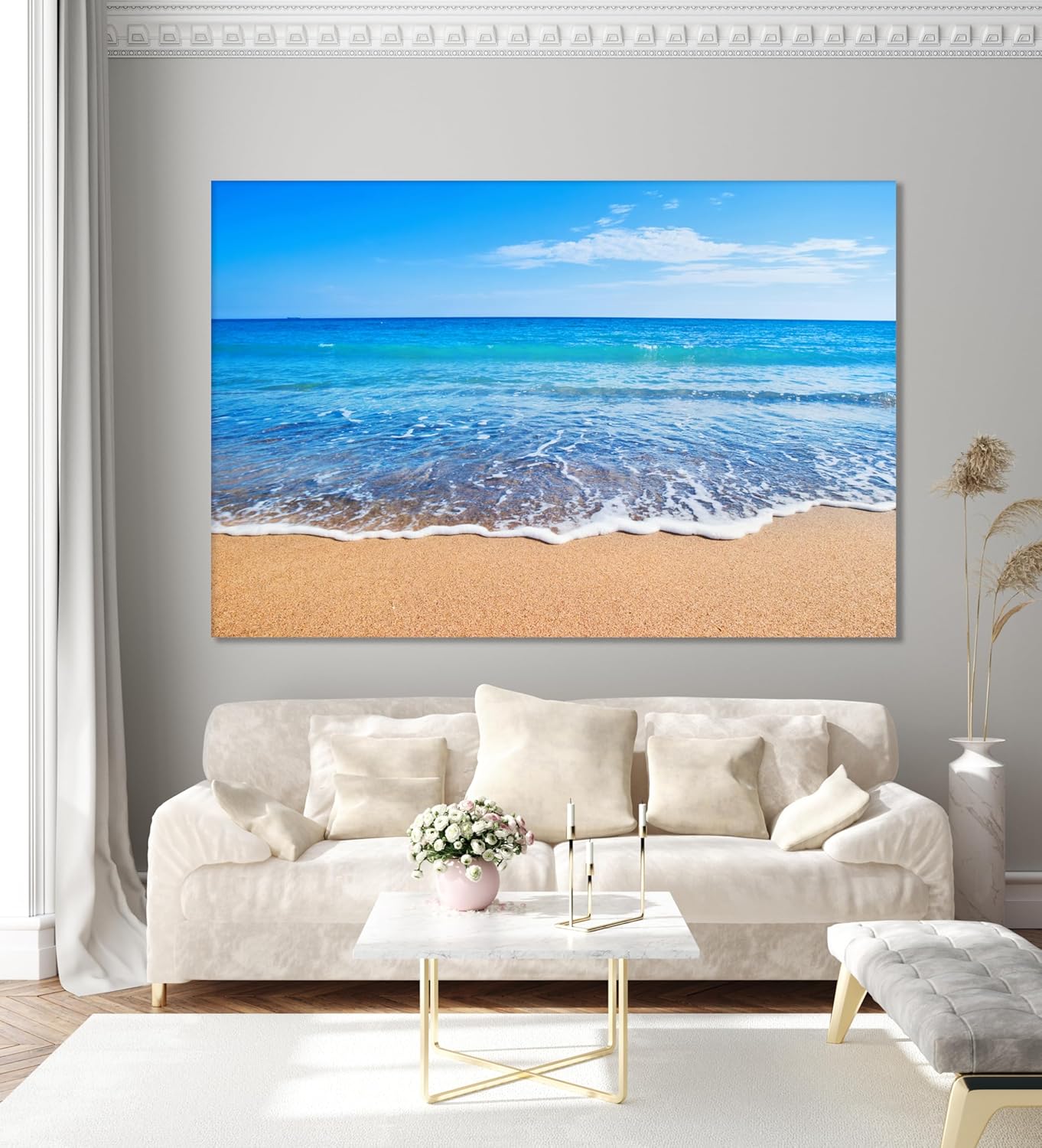 Nature Wall Art Prints - Ocean Forest Mountain Lake Canvas Landscapes - Small to Extra Large Living Room Bedroom Kitchen Bathroom Décor (Sandy Ocean Beach, 28L" x 41W")