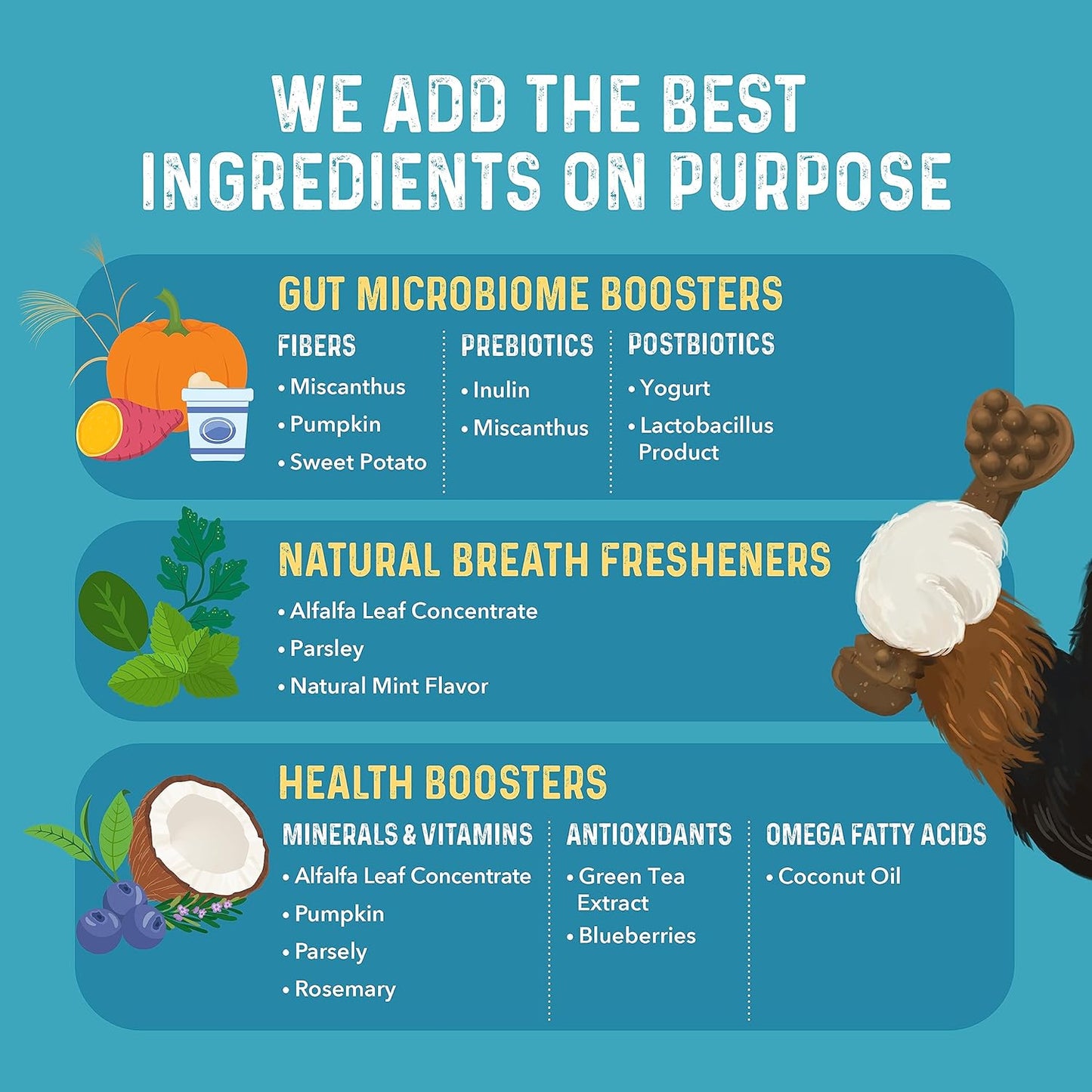 Bernie's Charming Chompers - Daily Dental Chews for Dogs 15-25 Lbs. - 30 Count - Cleans Teeth, Freshens Breath, + Boosts Oral-Gut Microbiome. Easy to Digest, Supports Healthy Digestion Naturally