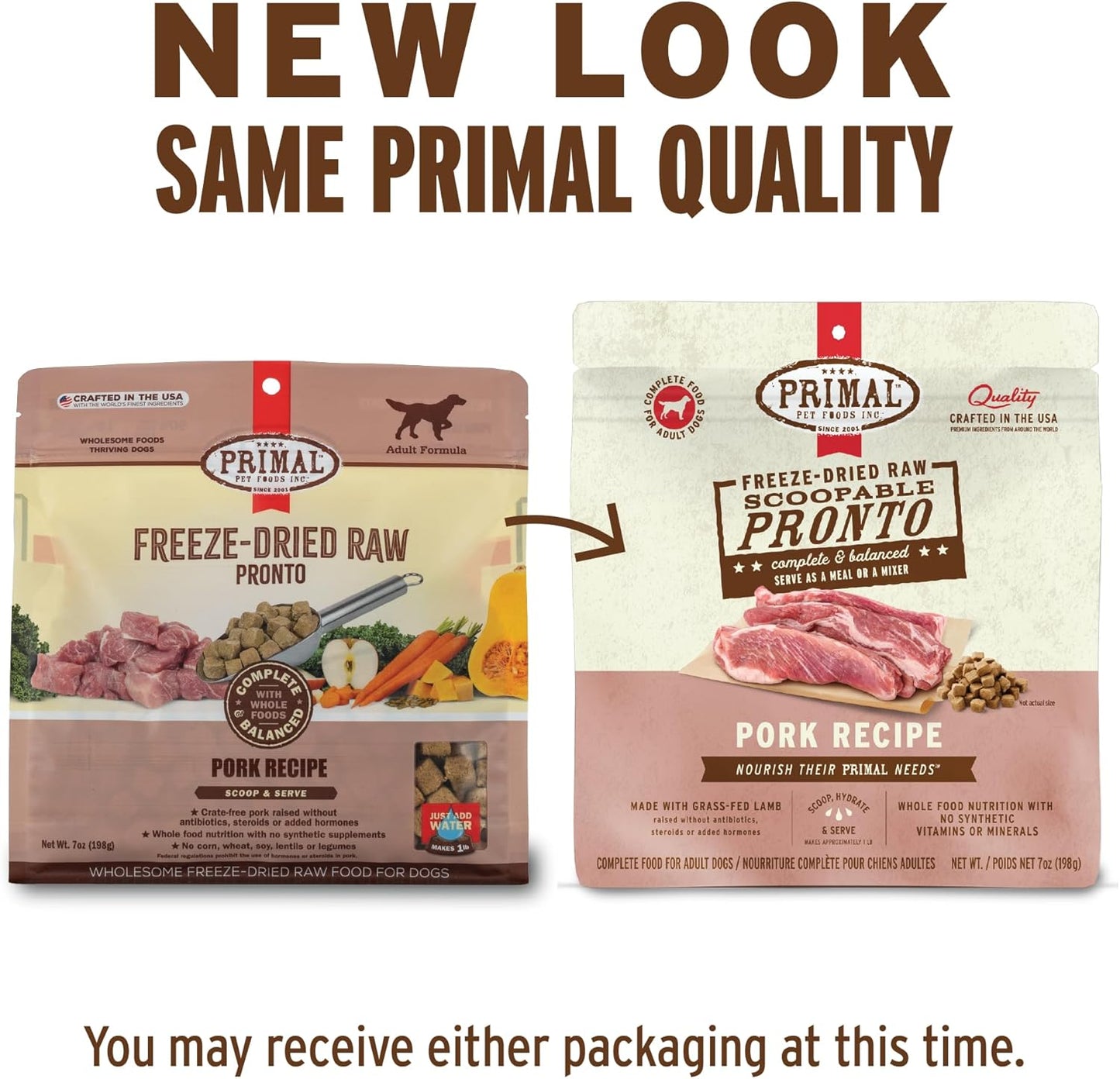 Primal Freeze Dried Dog Food, Pronto Mini Nuggets, Pork; Scoop & Serve, Complete & Balanced Meal; Also Use As Topper or Treat; Premium, Healthy, Grain Free, High Protein Raw Dog Food (25 oz)