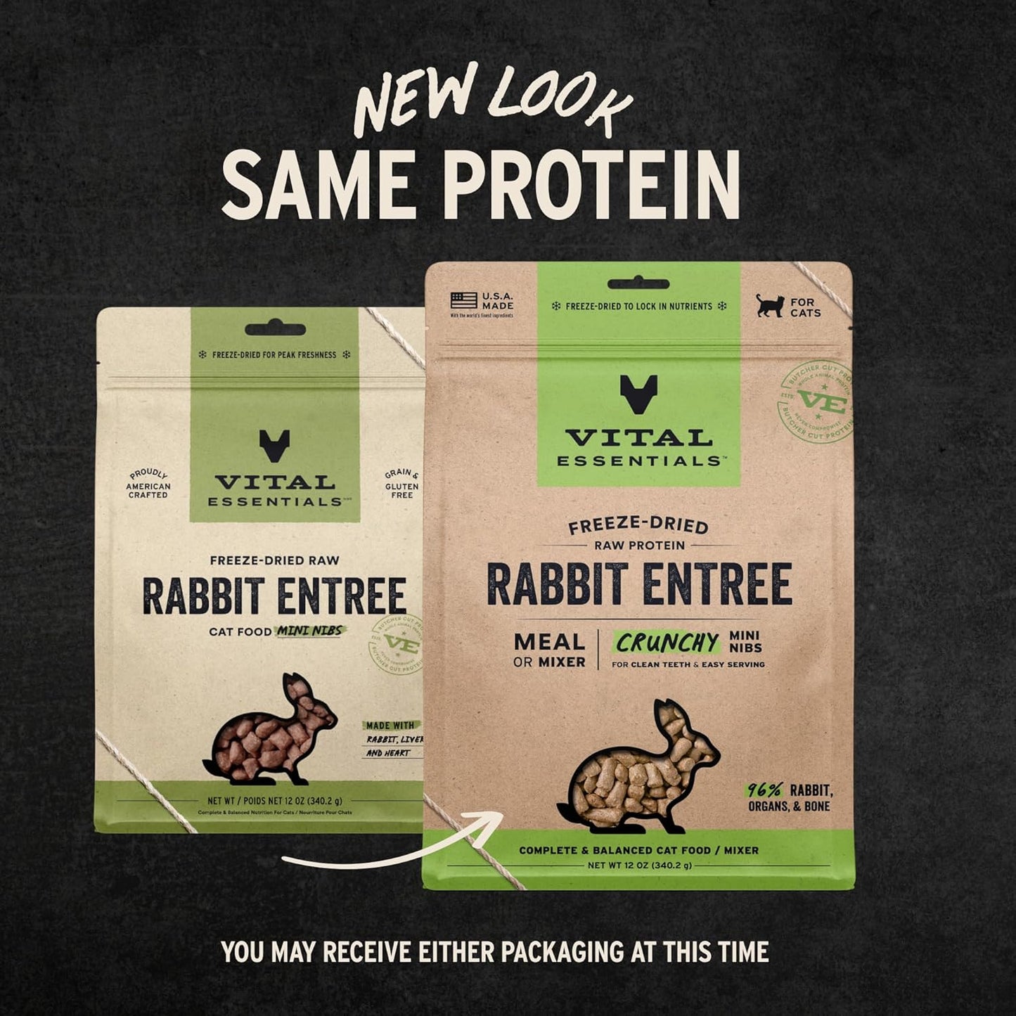 Vital Essentials Freeze-Dried Raw Rabbit Meal or Mixer Cat Food Crunchy Nibs, 12 oz