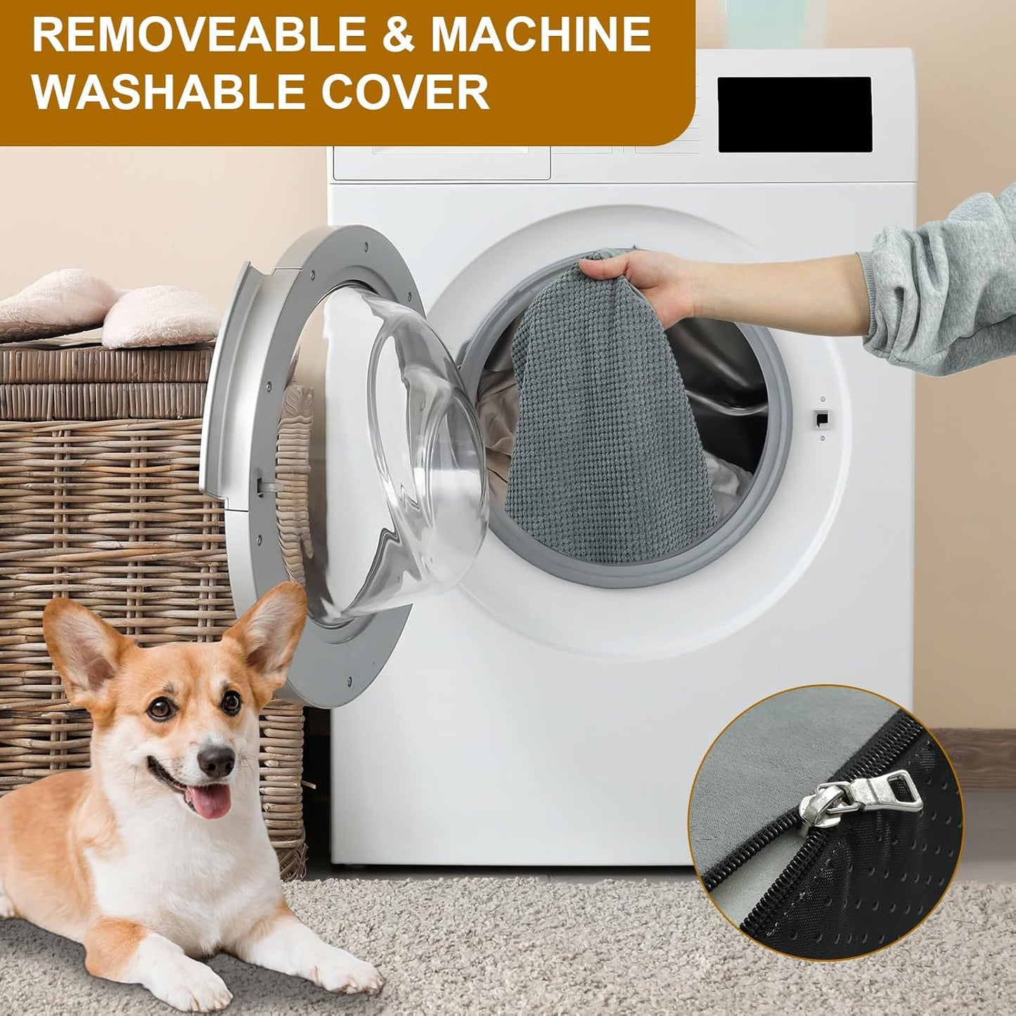 Dog Stairs for Small Dogs 24.6" H, 5-Step Dog Steps for High Bed, High-Density Foam Curved Pet Stairs with Non-Slip Removable Washable Cover to Get on Bed