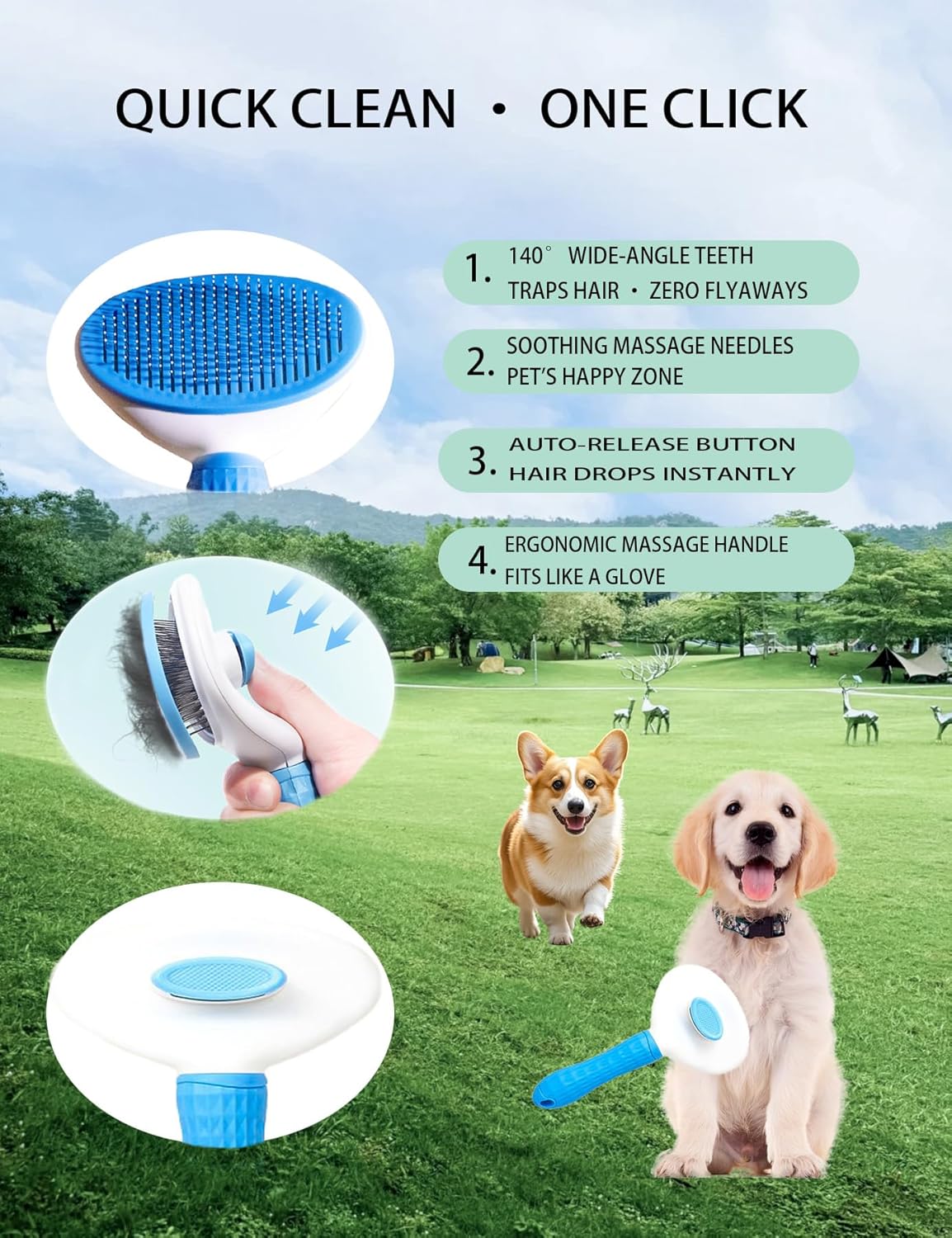 6ps Dog Cat Brush Grooming Kitf, Dog Cat Brushes, Bath Brush, Dematting Rake and Comb, Nail Clipper, Nail File, Flea Comb (Blue 6 Kits)