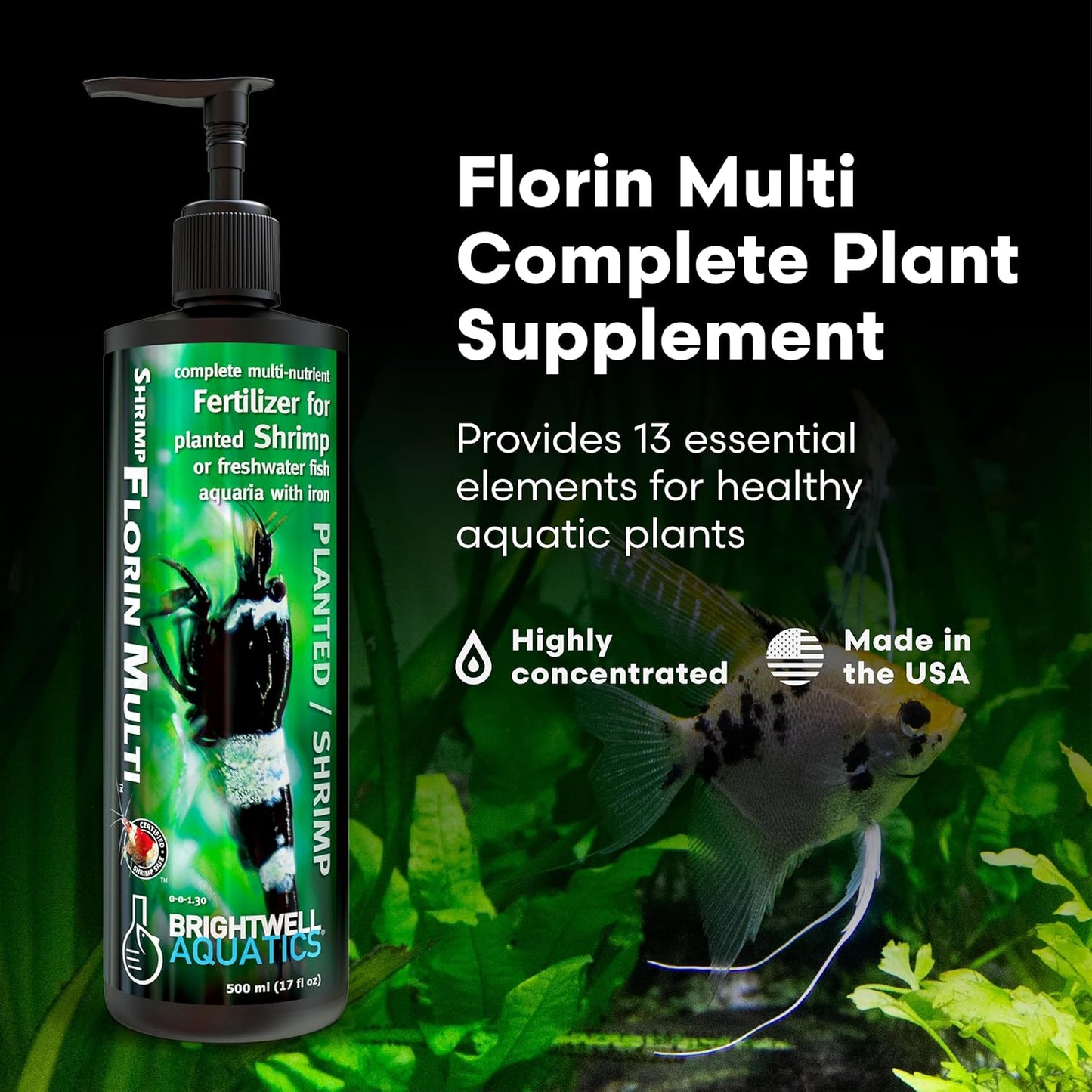 Brightwell Aquatics Shrimp FlorinMulti – Complete Plant Nutrient Supplement for Shrimp & Freshwater Aquariums – Supports Growth, Color & Health – Copper-Free, 500 ml