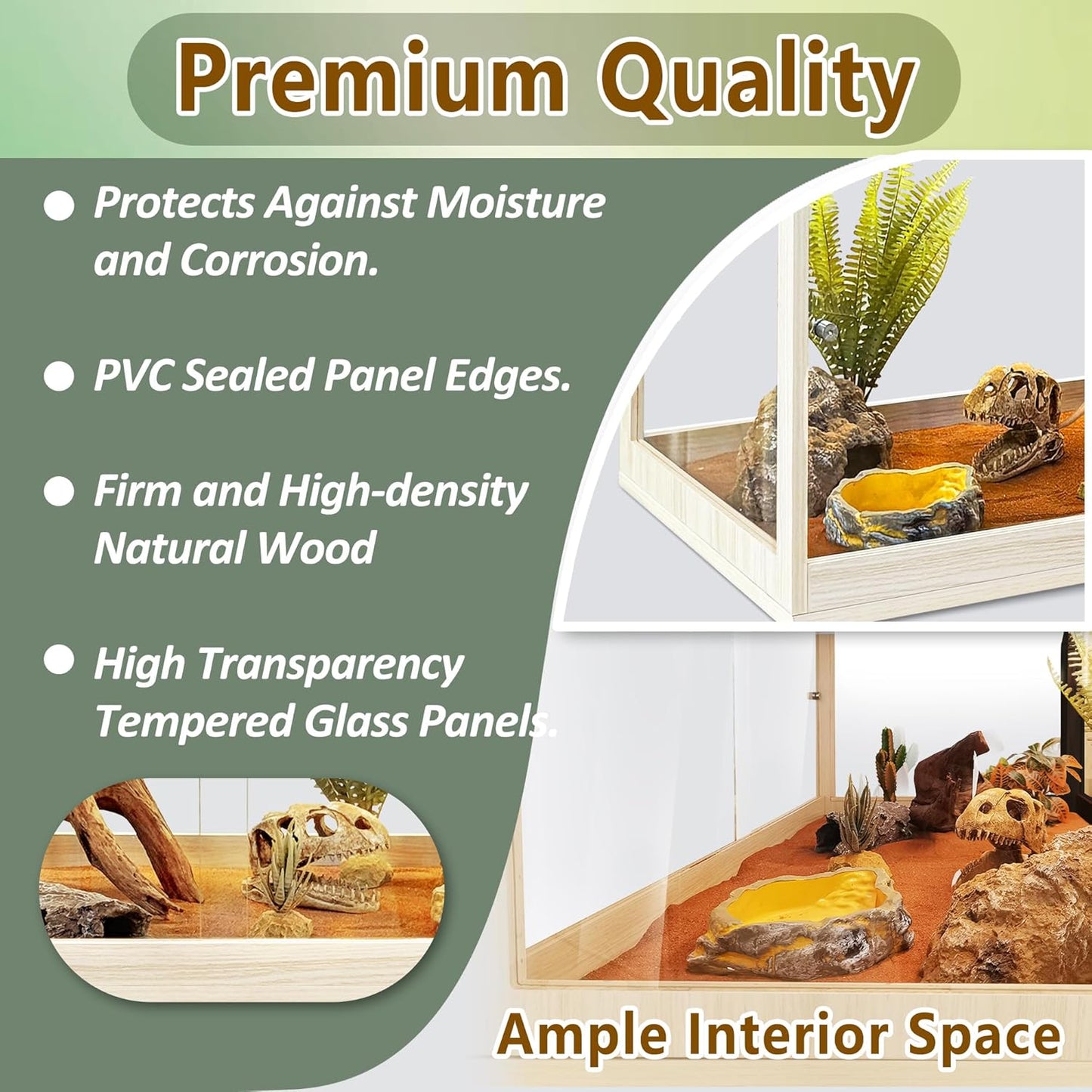 PROLEE Tempered Glass Bearded Dragon Tank,32 Gallon Reptile Tank with Meatl Mesh Roof and Front Sliding Door, Anti-Scratch Lizard Tank,Spacious Reptile Enclosure for Snakes,Lguanas, Chameleons (Oak)