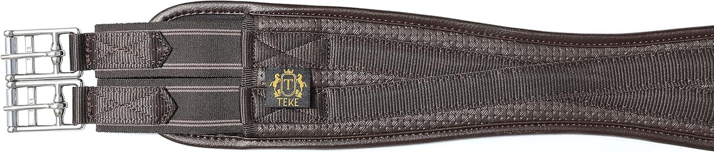 T TEKE Contoured Chafeless Girth for Horses, Airflow Waffle PVC Foam Construction with Double Side Heavy Duty Cotton Elastic and Stainless Steel Buckles (38"-56")