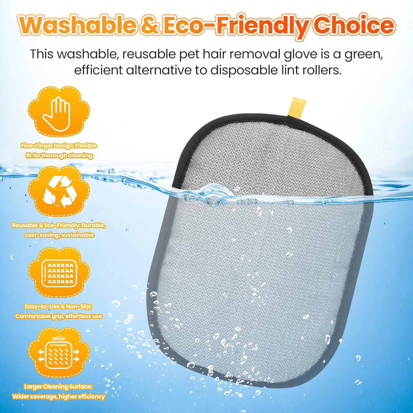 Pet Hair Removal Glove for Cats Dogs - Electrostatic Deshedding Tool, Grooming Brush Glove for Furniture, Car Seat, Bedding - Reusable Pet Hair Remover for Short/Long Hair Pets-2pack