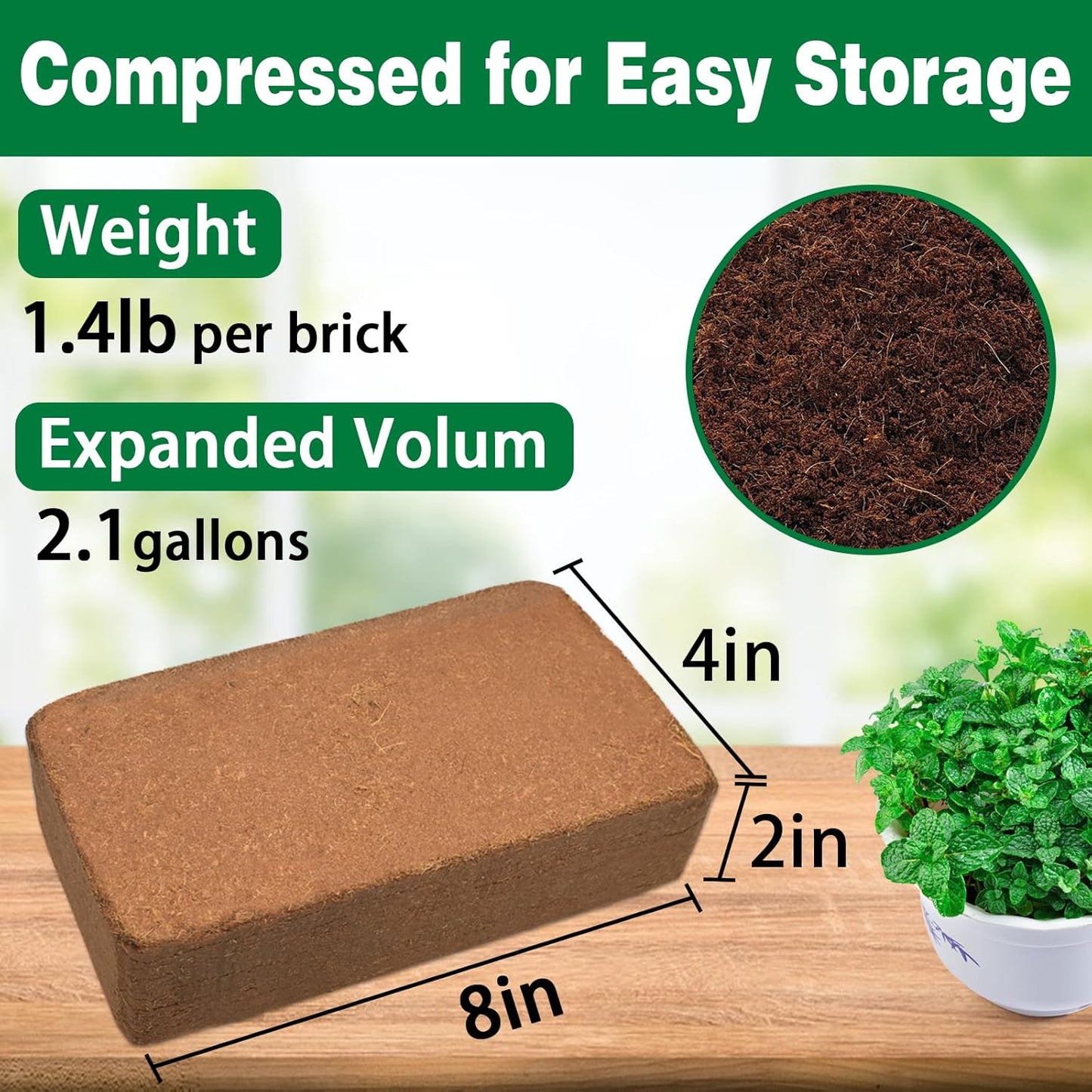 ZeeDix 4 Pcs Premium Coco Coir Brick - 100% Organic Compressed Coconut Coir Starting Mix, Coco Fiber with Low EC and PH Balance for Gardening, Potting Soil, Herbs