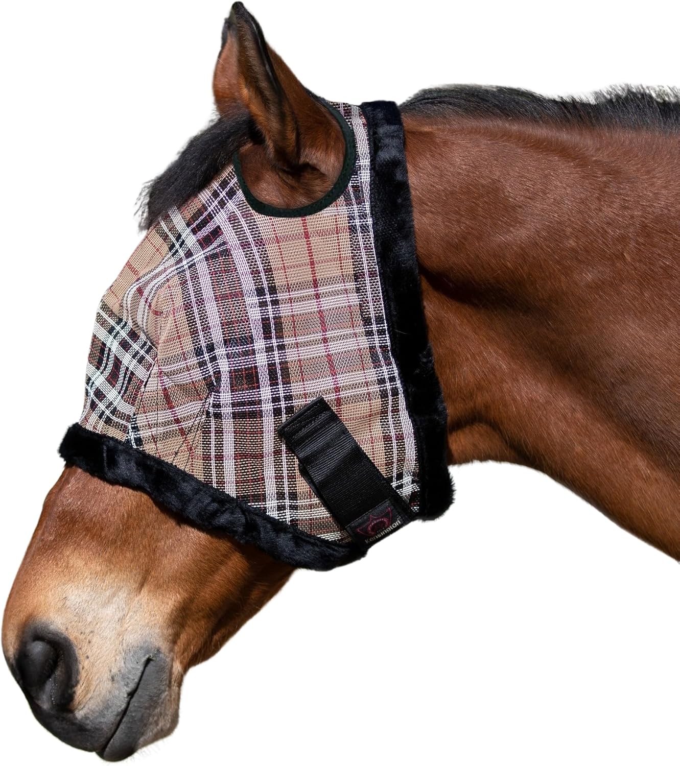 Kensington UV Fly Mask with Fleece Trim - Protective Mask with Dual Ear Opening & Forelock Freedom - Large, Deluxe Black