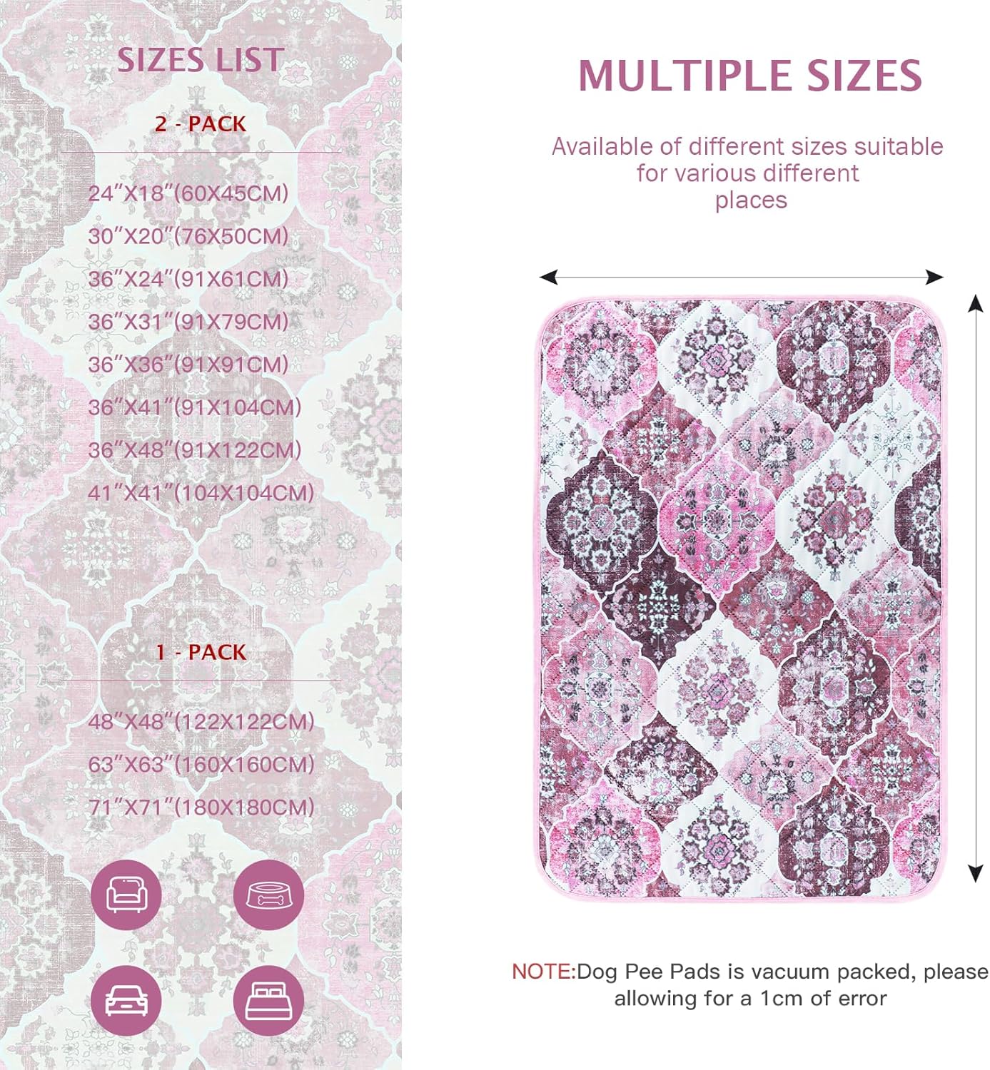 IEUUMLER Washable Pee Pads for Dogs, 1 Pack Reusable Pee Pads for Dogs Non-Slip Grip, Super Absorbent Waterproof Puppy Pads for Potty Training, Playpen, Crate, Whelping Box EU011 Pink, 71x71