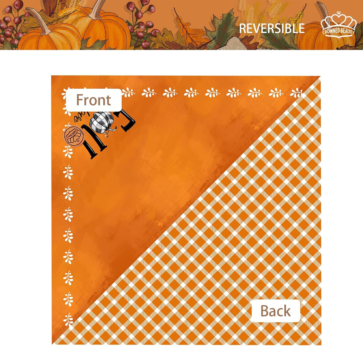 CROWNED BEAUTY Fall Dog Bandanas Reversible Large 2 Pack, Fall Pumpkin Set, Orange Adjustable Triangle Holiday Scarves for Medium Large Extra Large Dogs Boy Girl Pets DB187-L