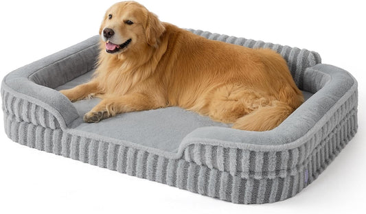 LE SURE Cute XL Dog Beds, Orthopedic Waterproof Dog Bed for Extra Large Dogs, Non-Slip Bottom and Egg-Crate Foam Big Pet Couch Sofa with Washable Removable Cover, Grey