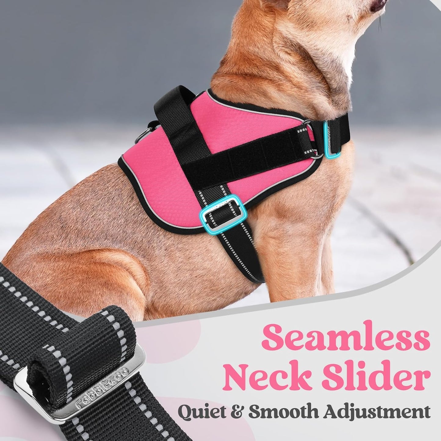 rabbitgoo Dog Harness Medium Sized, Easy On Pet Vest with One Buckle, No Pull Adjustable Service Harness with D-Ring & Handle, Reflective for Safety Walking, Training, Pink, M