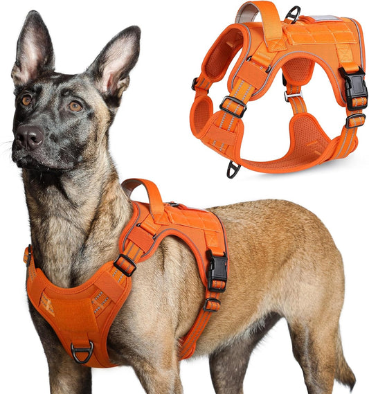 rabbitgoo Tactical Dog Harness for Large Dogs, No Pull Military Service Vest with Handle & Molle, Easy Control for Training Walking, Adjustable Reflective Straps, Orange, L