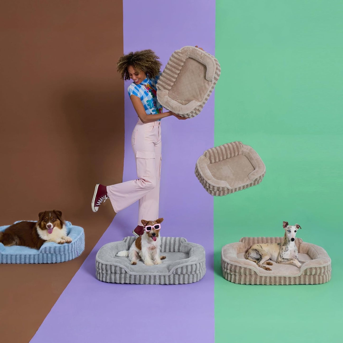 LE SURE Cute XL Dog Beds, Orthopedic Waterproof Dog Bed for Extra Large Dogs, Non-Slip Bottom and Egg-Crate Foam Big Pet Couch Sofa with Washable Removable Cover, Hazel