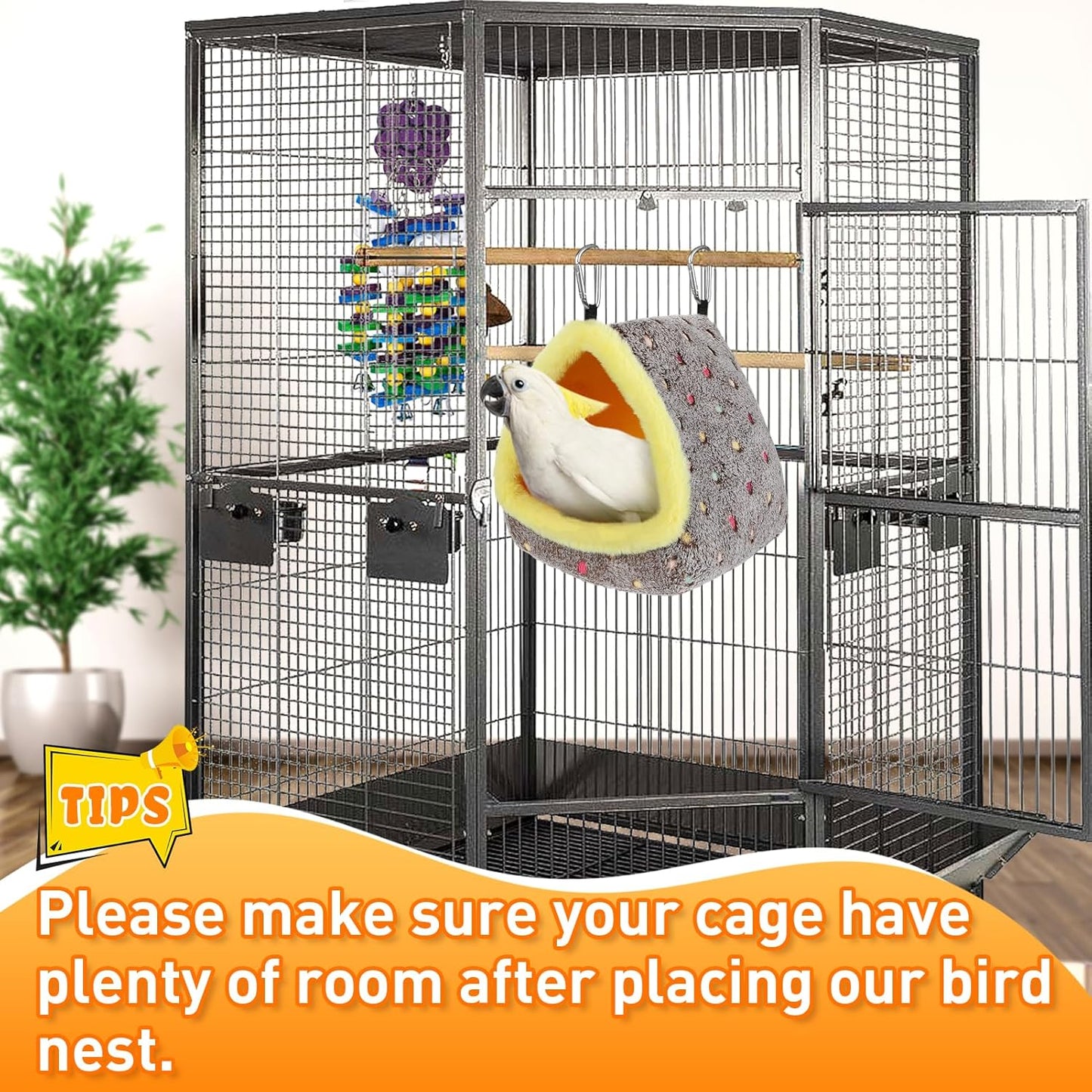 MEWTOGO Large Warm Bird Nest House - Cozy Bird Bed for Cage with Mat, Hanging Hammock Shed Hideaway Hut for Macaw African Grey Amazon Parrots