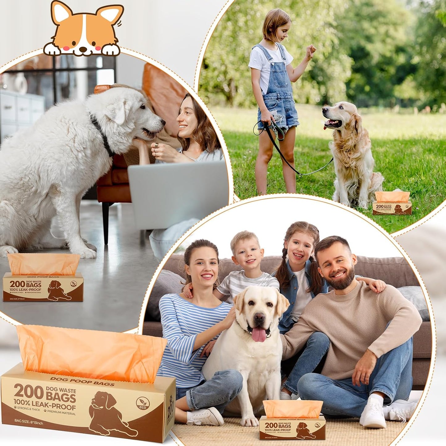 Sherr 20 Boxed Rolls 4000 Counts Dog Poop Bags Bulk Leak Proof Dog Waste Bags Universal Pet Doggy Waste Poop Box for Puppy Pets Outdoor Walking and Travel, 20 Rolls of 200(Orange)