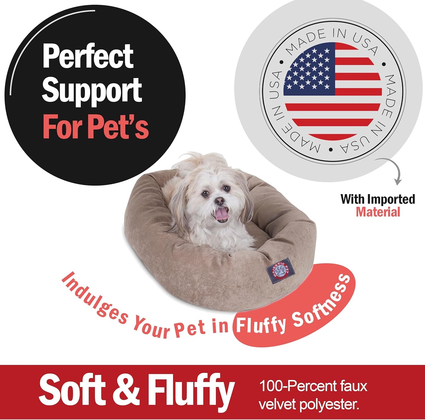 Majestic Pet 24 Inch Micro Velvet Calming Dog Bed Washable 24x19x7 (Inch) – Cozy Soft Round Donut Dog Bed with Spine for Head Support - Pet Bed Small - Pearl