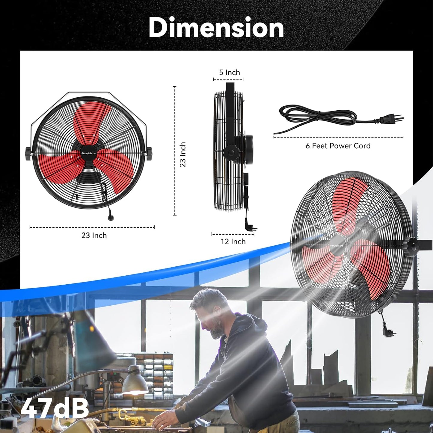 4580 CFM 18 inch High Velocity Wall Mounted Fan, 3-Speed Metal Fan with Sealed Motor, 360 Degree Tliting Heavy Duty Wall Fan for Patio, Barn, Garage, and Gazebo - UL listed