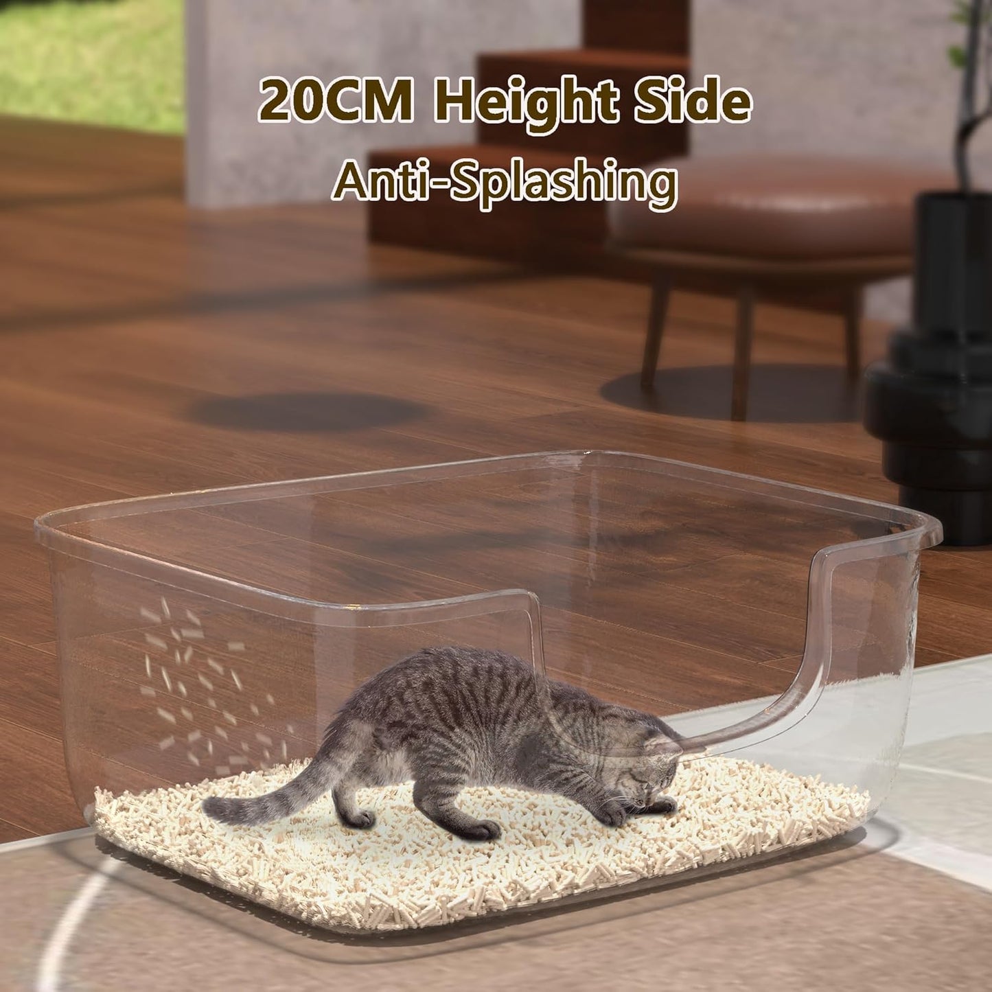 Large Cat Litter Box with High Sides, Open Kitty Litter Boxes Anti-Splashing for Indoor Cat Low Entry Cat Litter Pan for Small and Elderly Cats, Tool-Free Assembly(19.7” * 15.76” * 8.67” Grey)