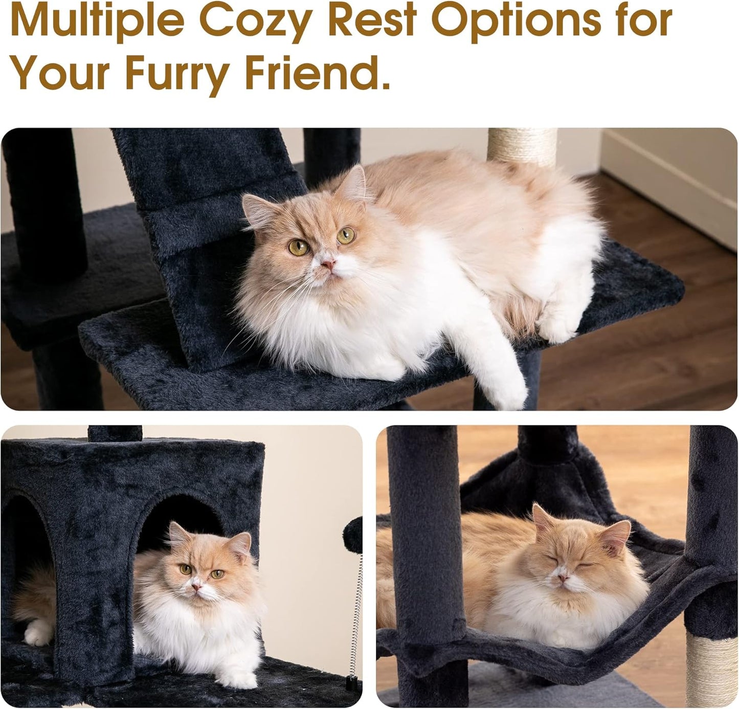 MWPO 70.1-Inch Large Cat Tree, Multi-Level Tall Cat Tower for Indoor Cats, Plush Cat Condo with Big Padded Perches, Sisal-Covered Scratching Posts, Hammock, Toys for Kittens & Cats - Smoky Grey